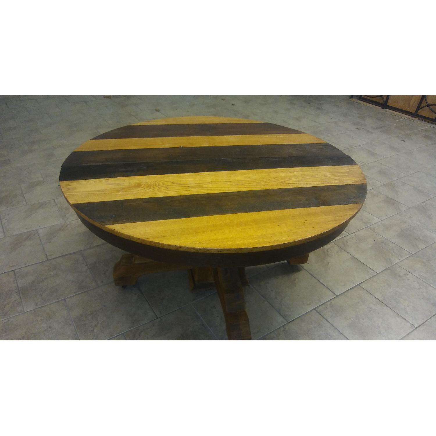 Antique Multi Stained Round Solid Wood Table - AptDeco
