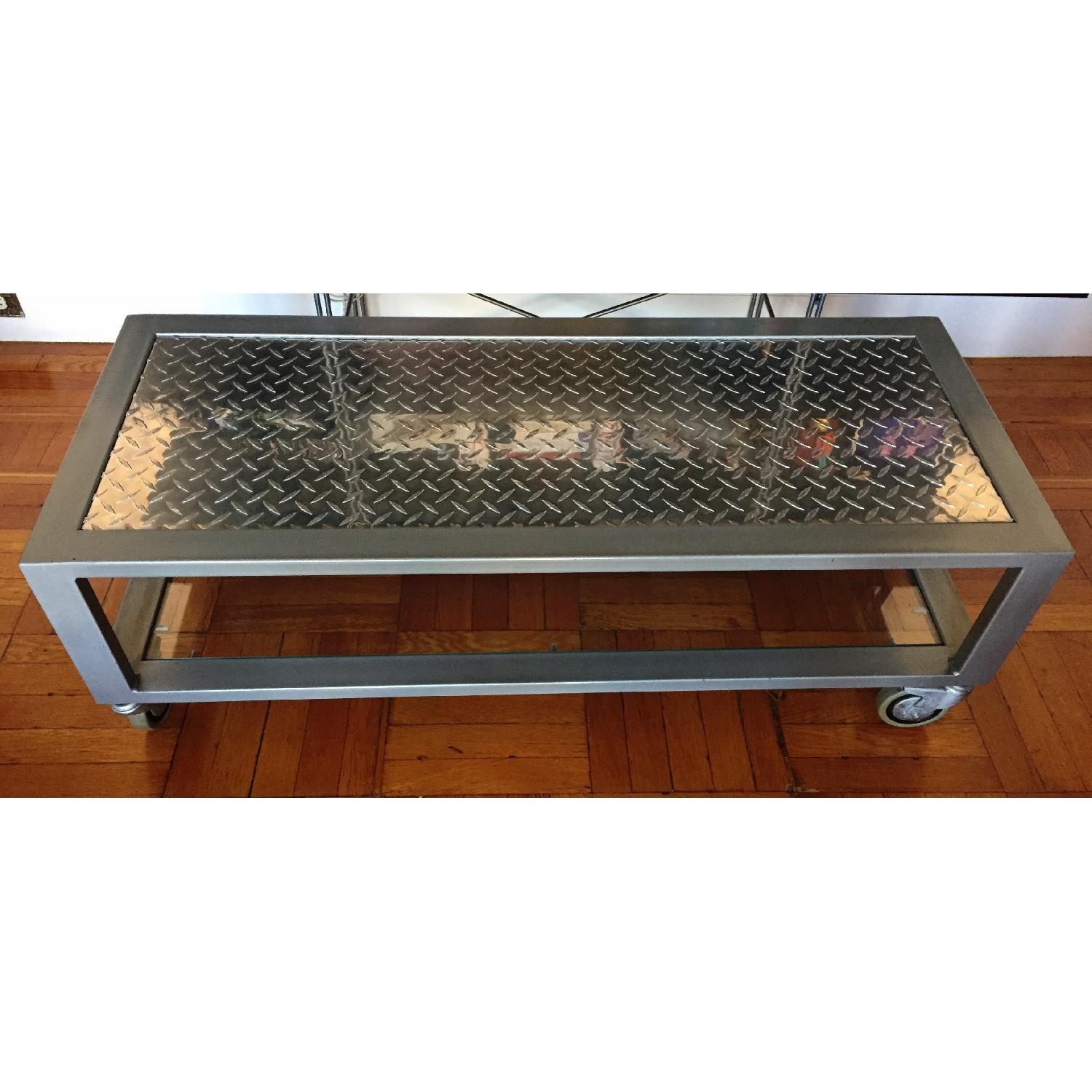 Industrial Metal & Glass Coffee Table AptDeco