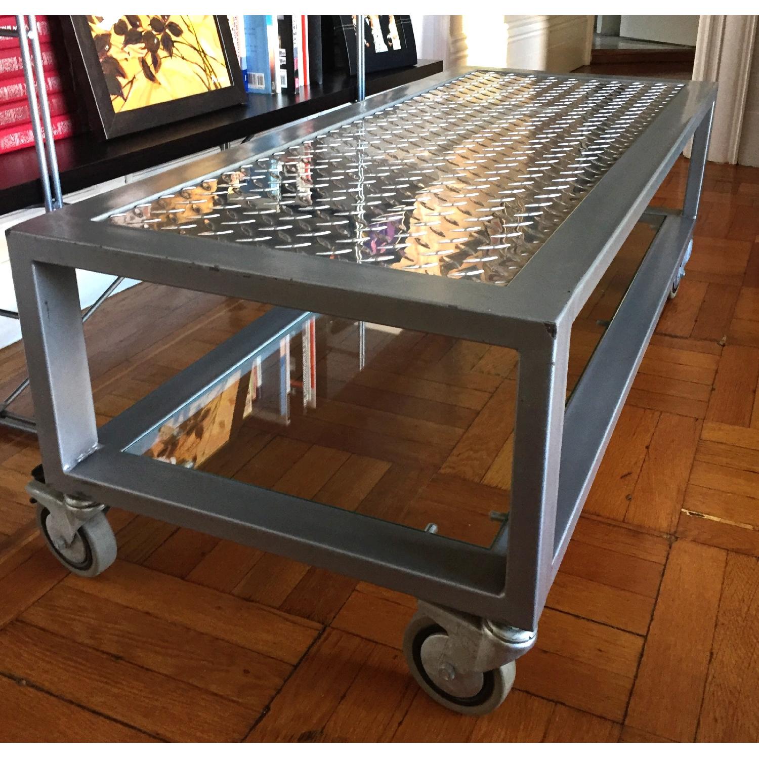 Industrial Metal & Glass Coffee Table AptDeco