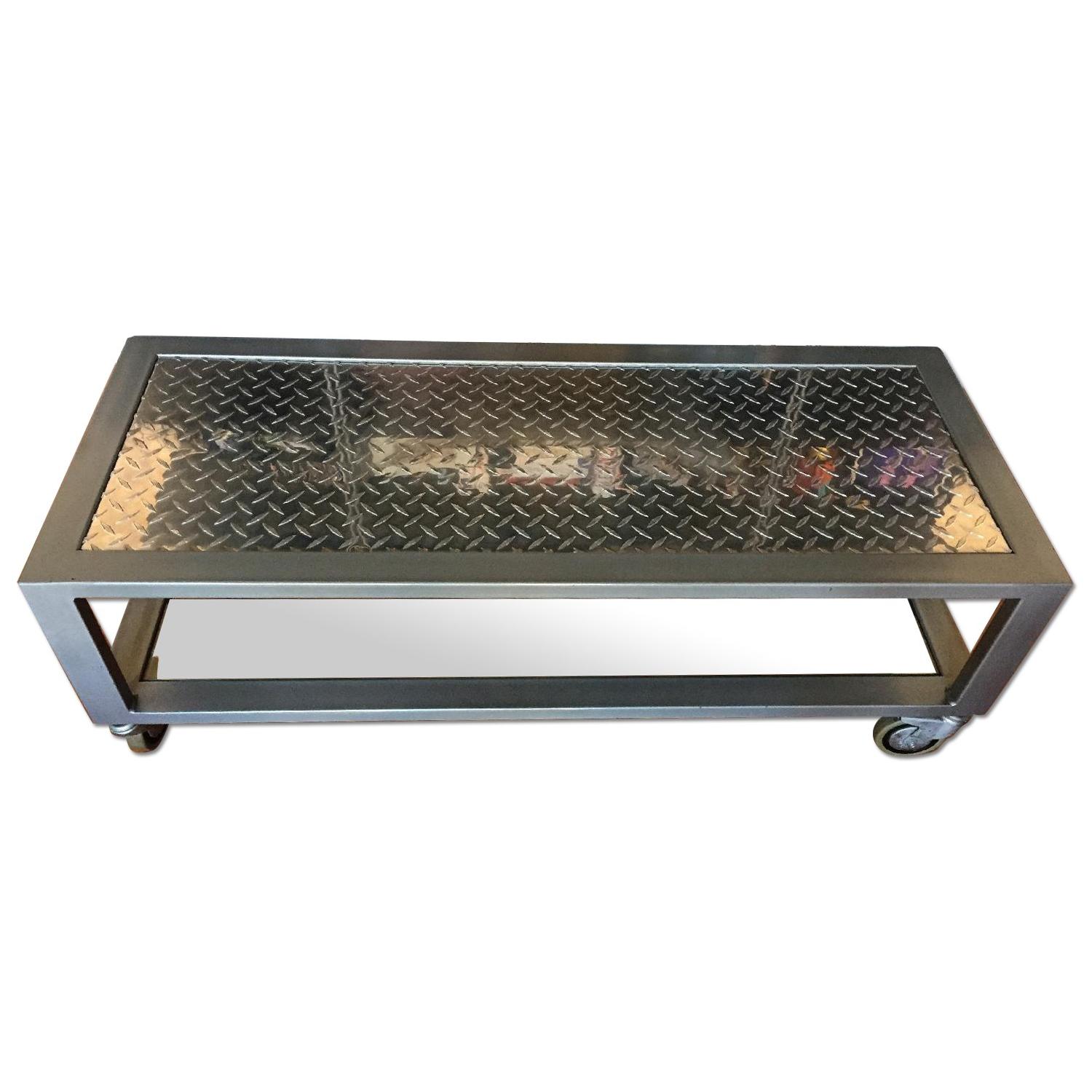 Industrial Metal & Glass Coffee Table AptDeco