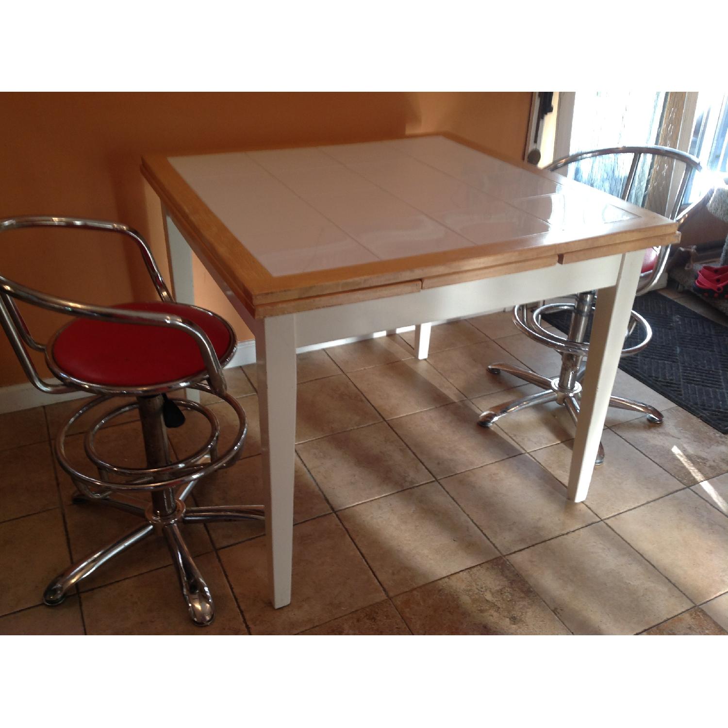 Wood & Tile w/ Extendable Leaves Kitchen Table - image-1