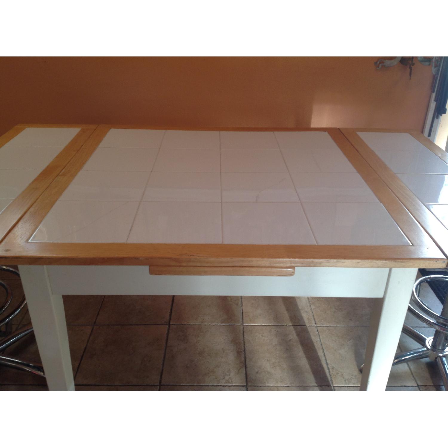 Wood & Tile w/ Extendable Leaves Kitchen Table - image-2