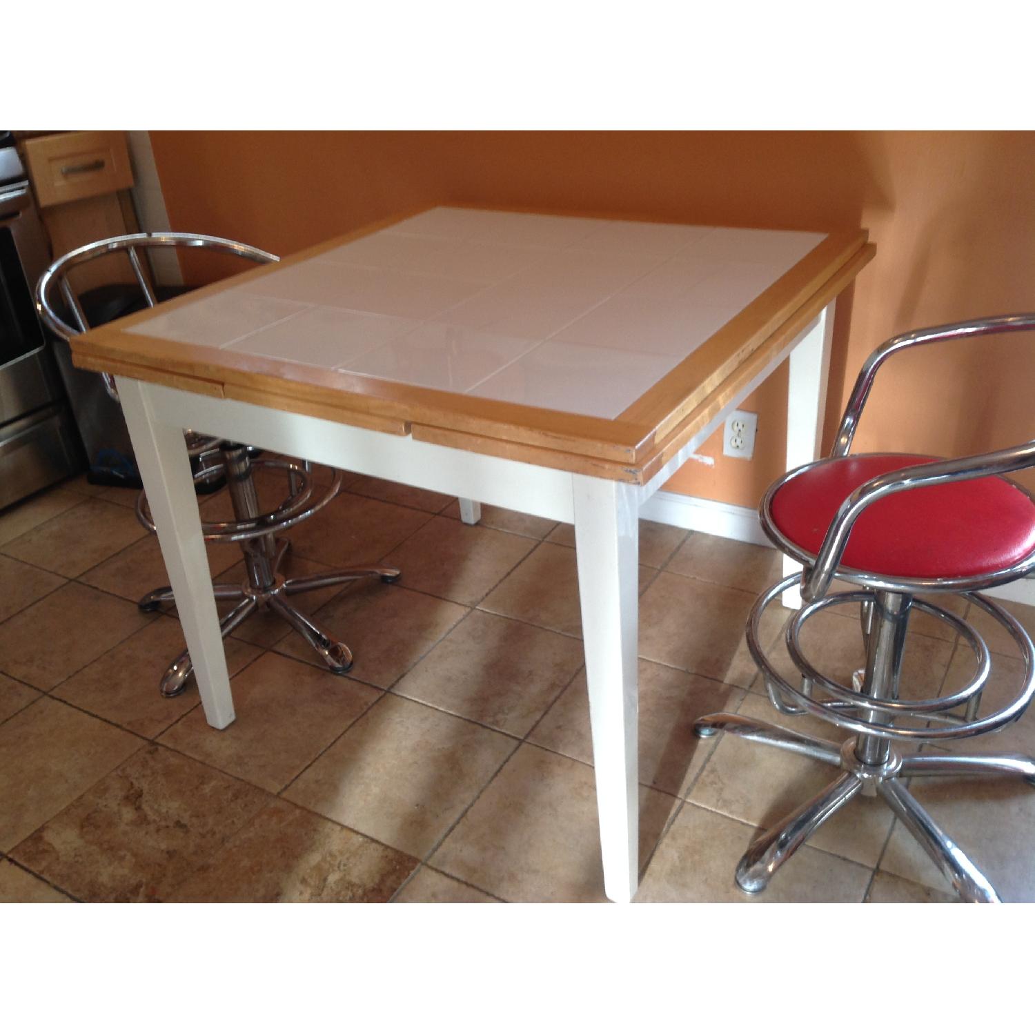 Wood & Tile w/ Extendable Leaves Kitchen Table - image-3