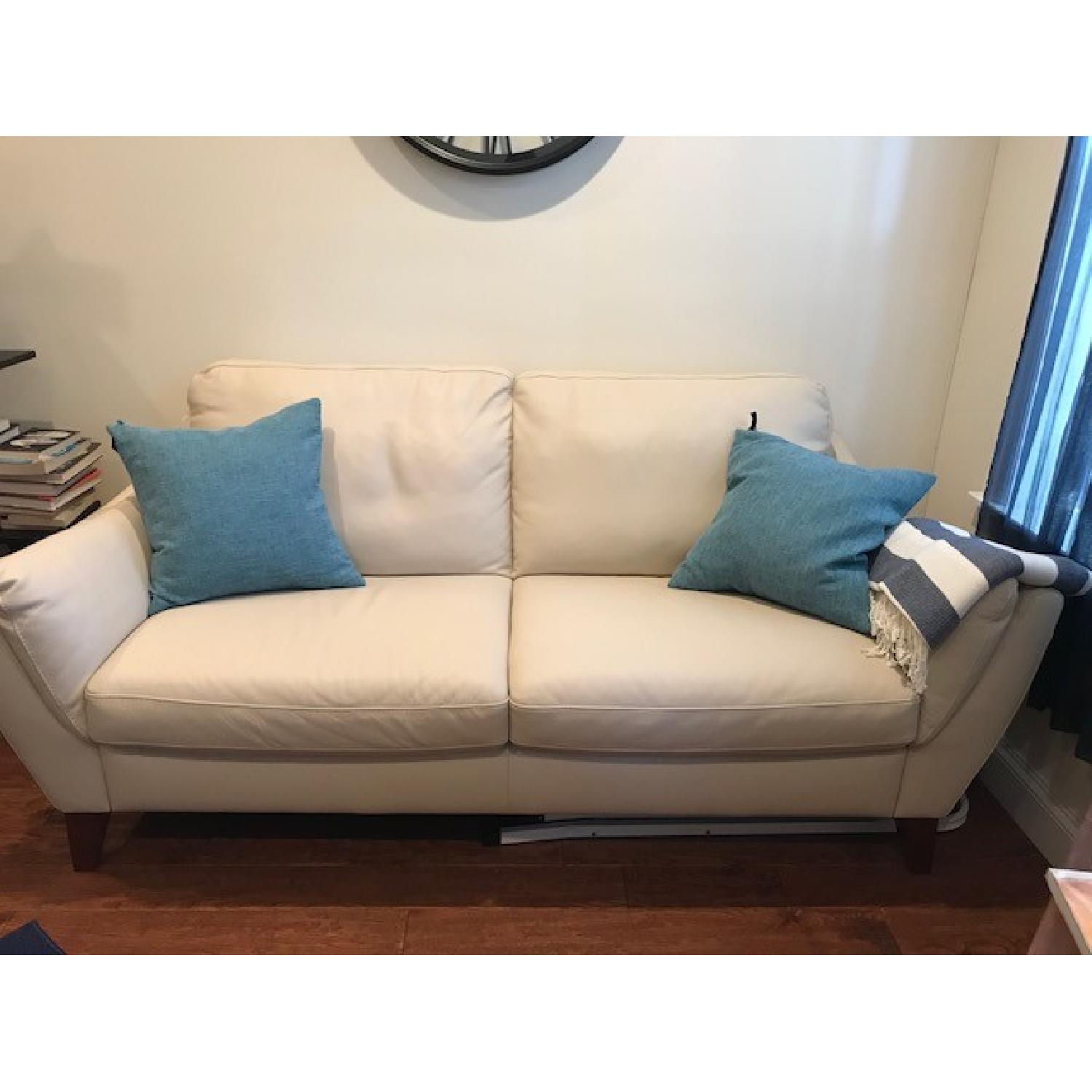 Raymour & Flanigan Ivory Leather Sofa - image-1