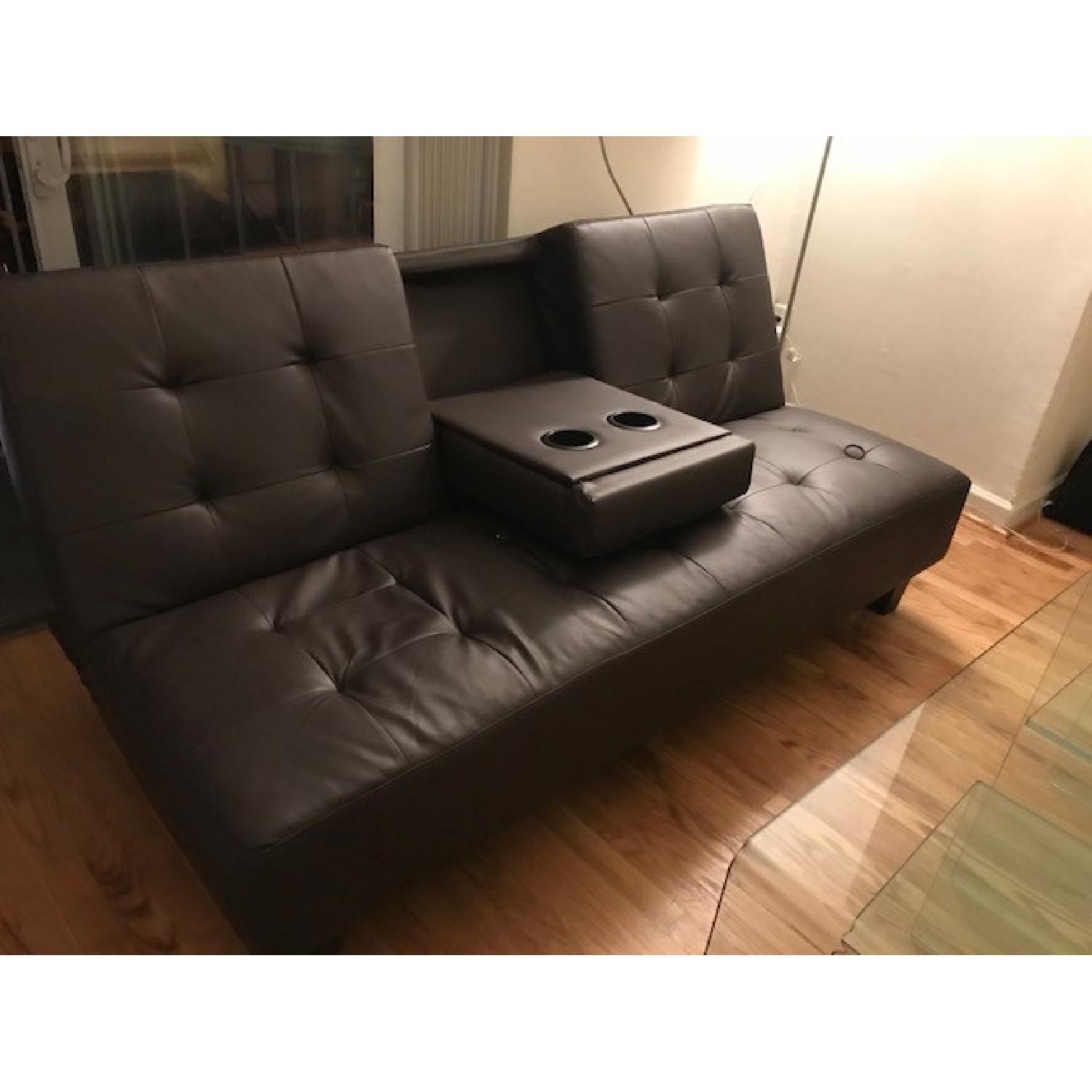 Brown Faux Leather Reclining Sofa - image-1