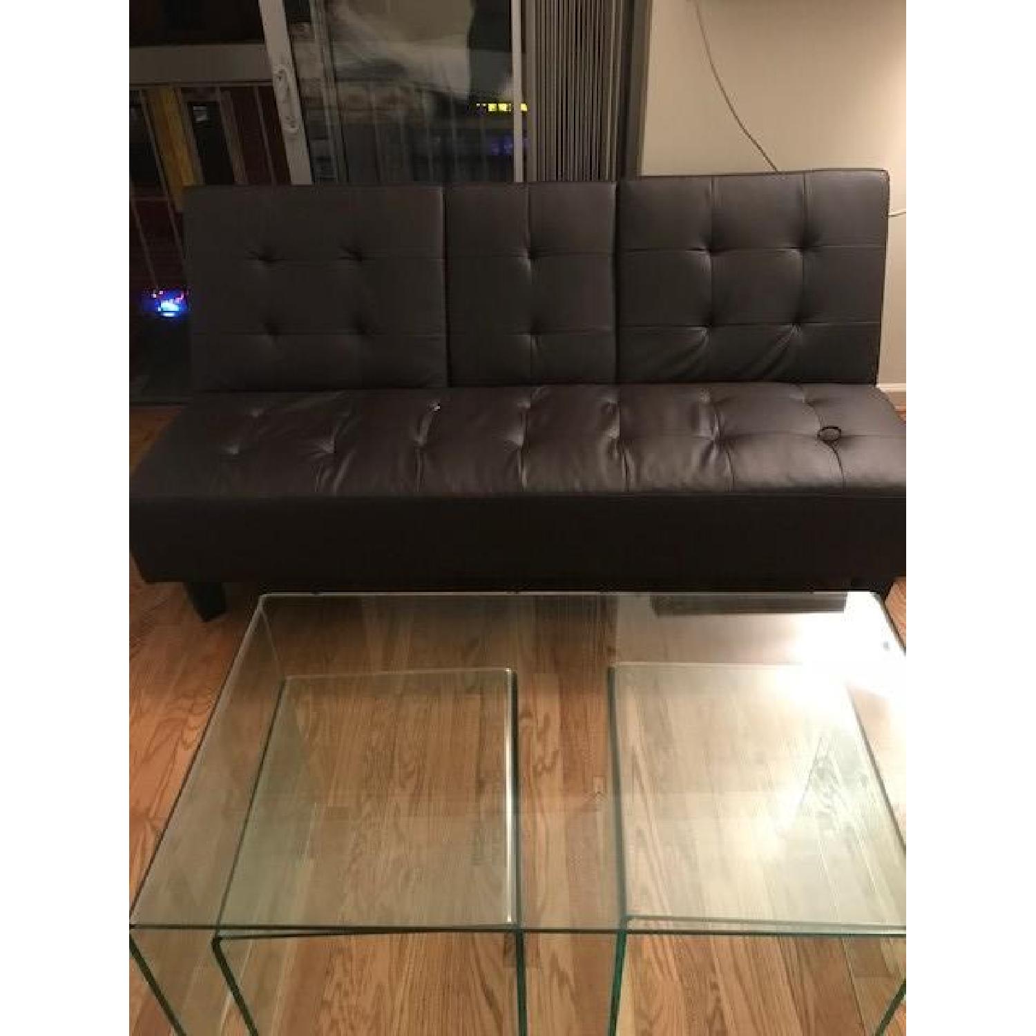 Brown Faux Leather Reclining Sofa - image-2