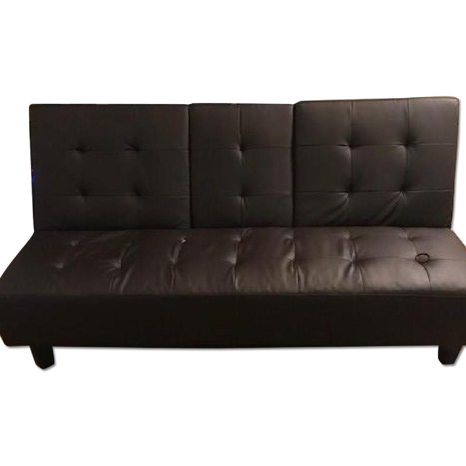 Brown Faux Leather Reclining Sofa - image-0