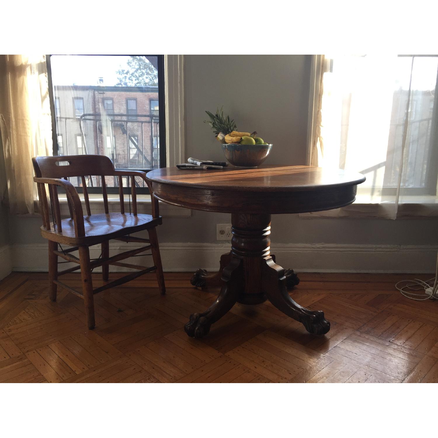 Antique Oak Wood Dining Table w/ 4 Chairs - AptDeco