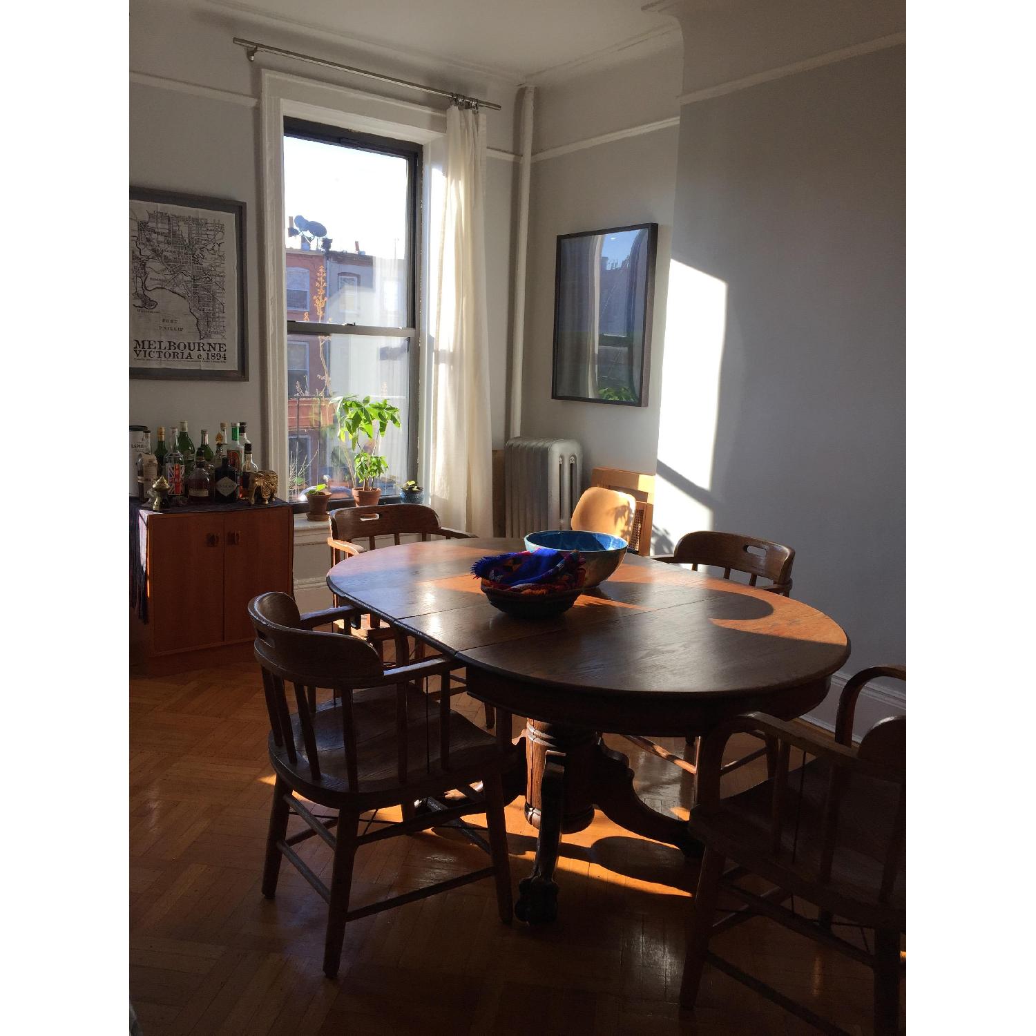 Antique Oak Wood Dining Table w/ 4 Chairs - AptDeco