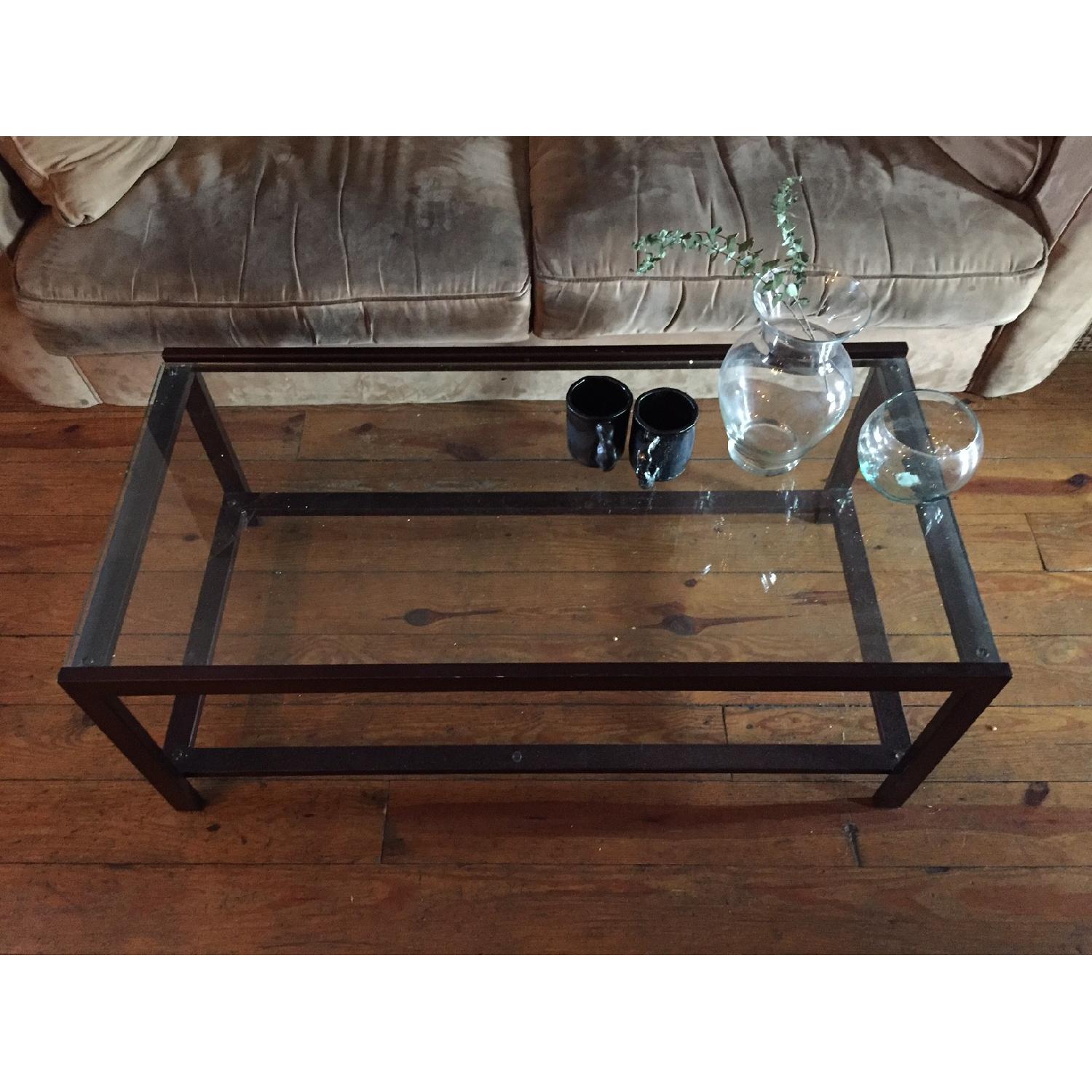 Modern Glass & Iron Coffee Table AptDeco