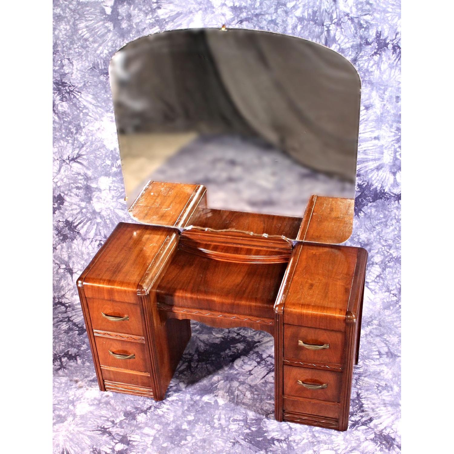 1930's Antique Art Deco Vanity Dresser w/ Mirror - image-13