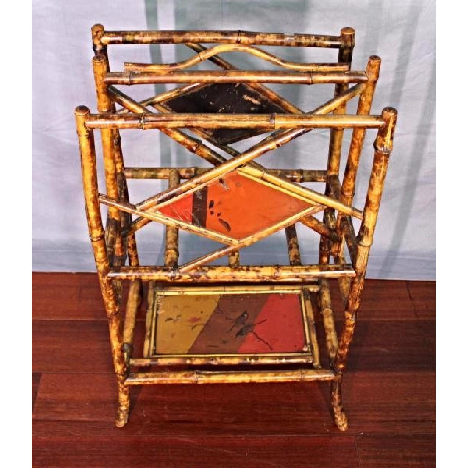 Antique Asian Hand Painted Bamboo Magazine/Rack Holder - image-1
