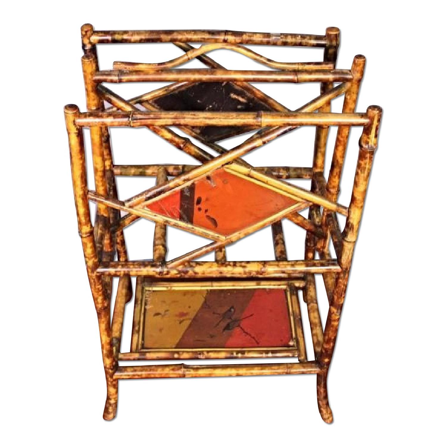 Antique Asian Hand Painted Bamboo Magazine/Rack Holder - image-8
