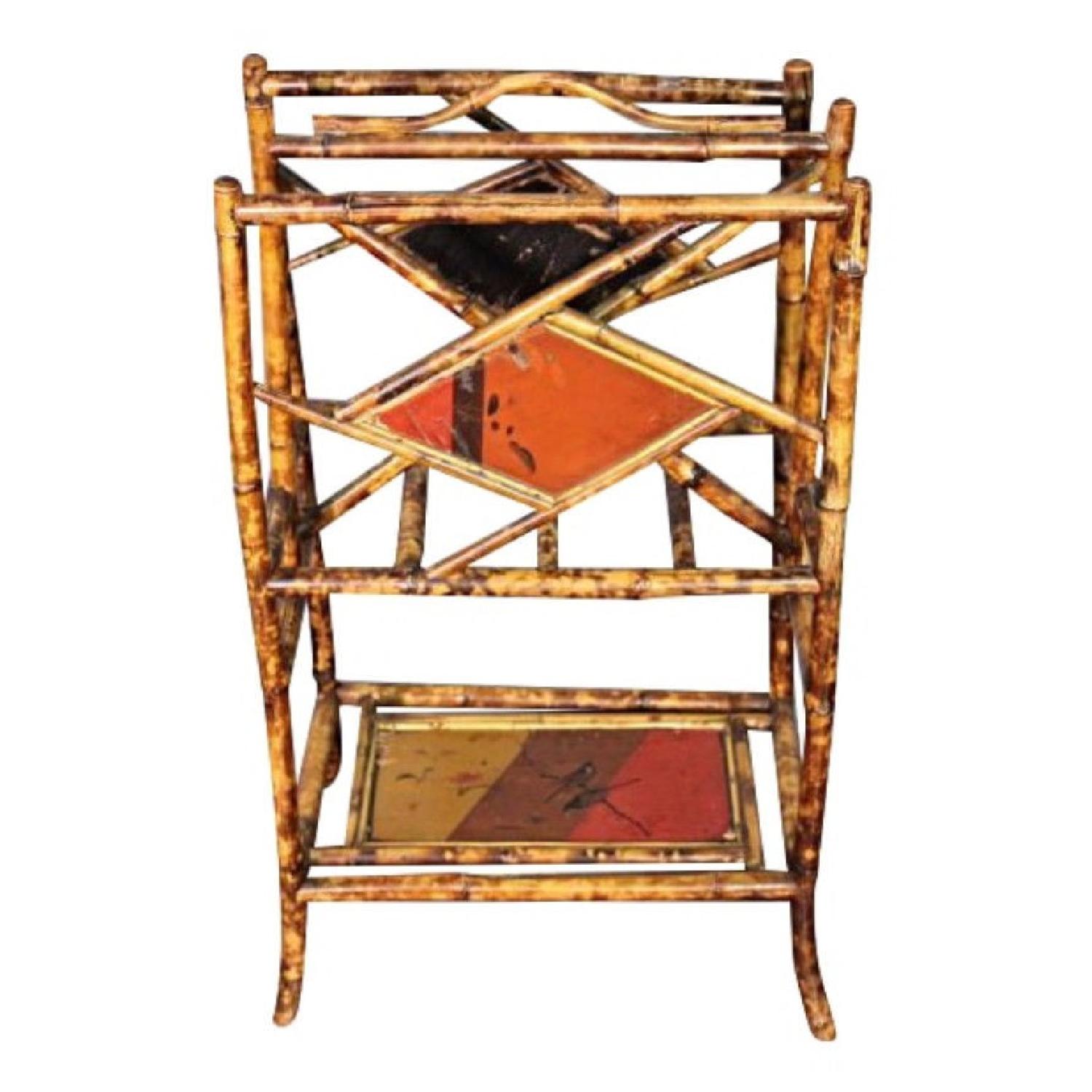 Antique Asian Hand Painted Bamboo Magazine/Rack Holder - image-9