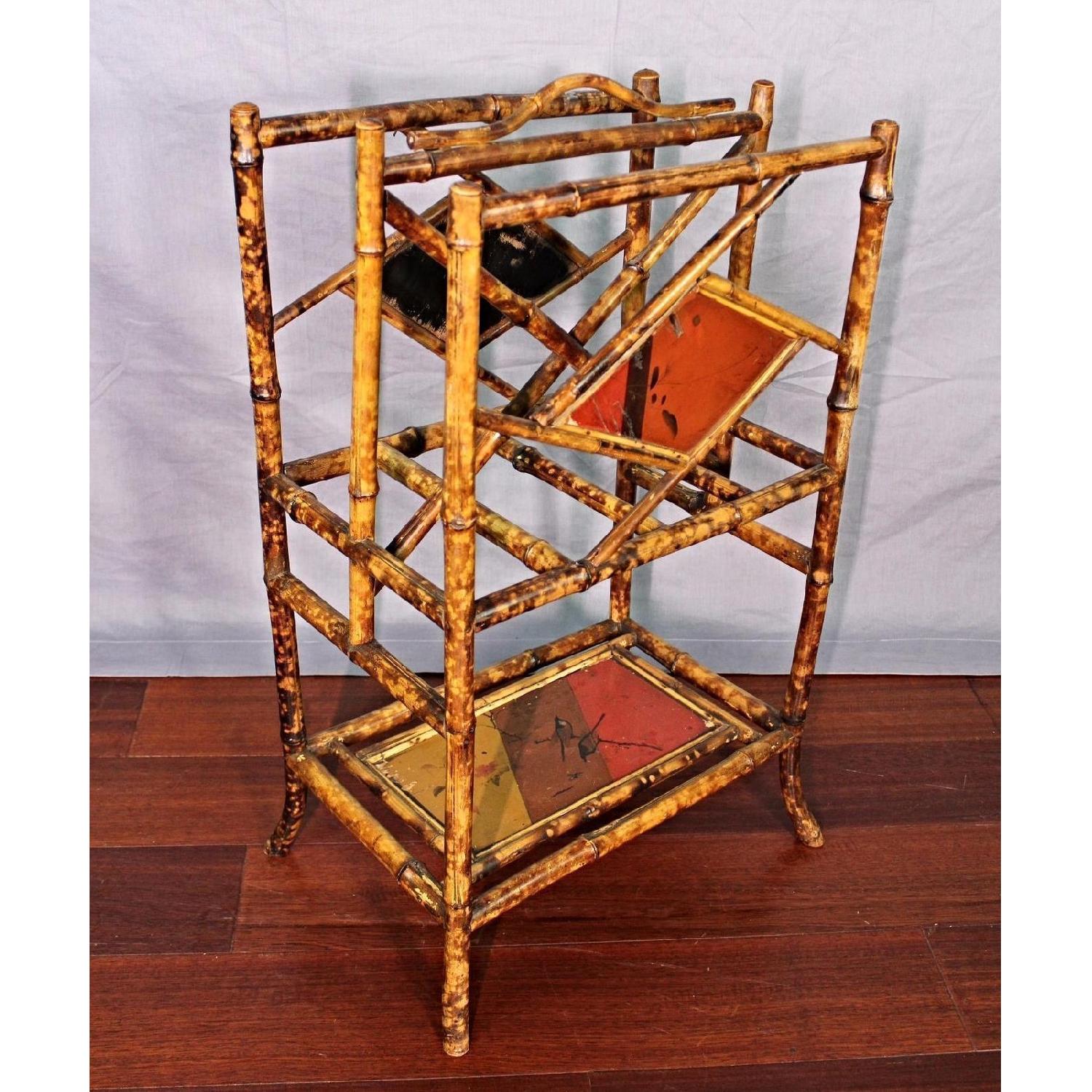 Antique Asian Hand Painted Bamboo Magazine/Rack Holder - image-10
