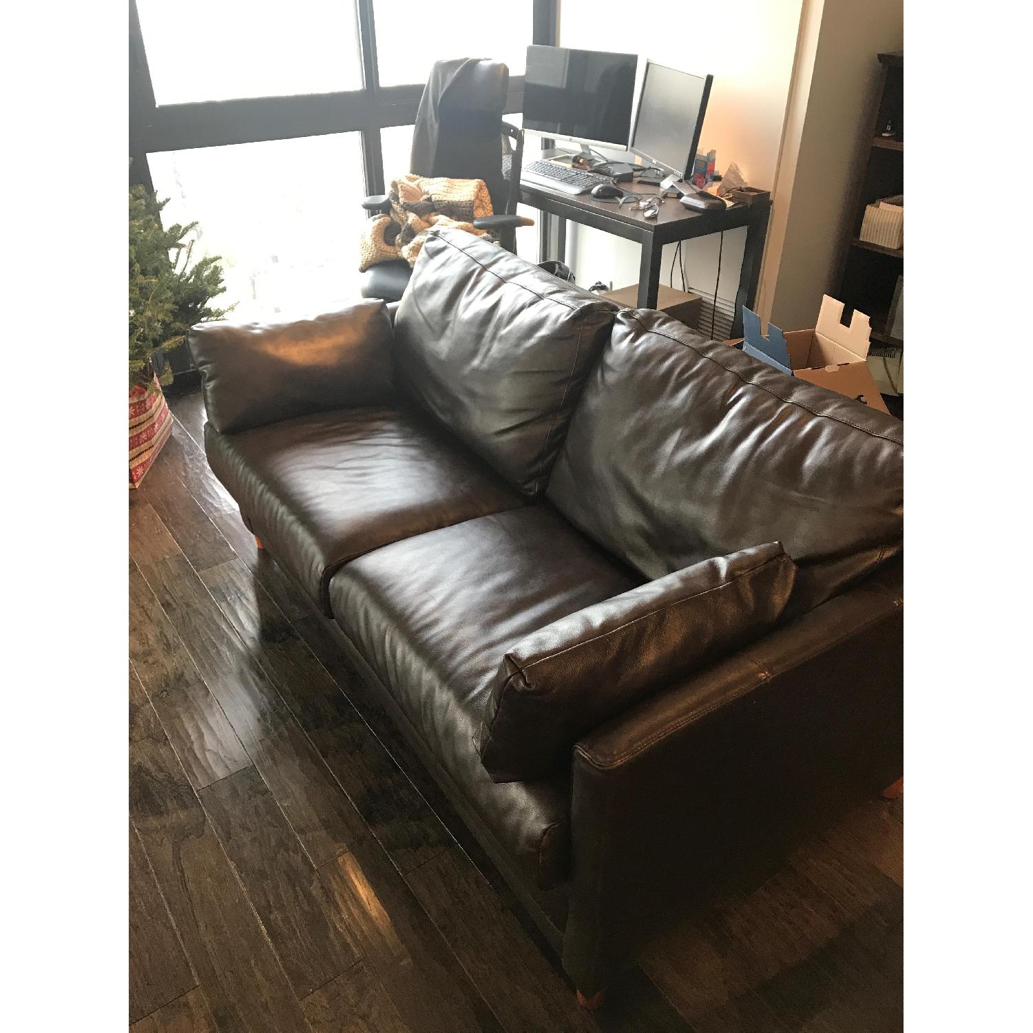 Jennifer Convertibles Brown Leather Sleeper Sofa - image-1