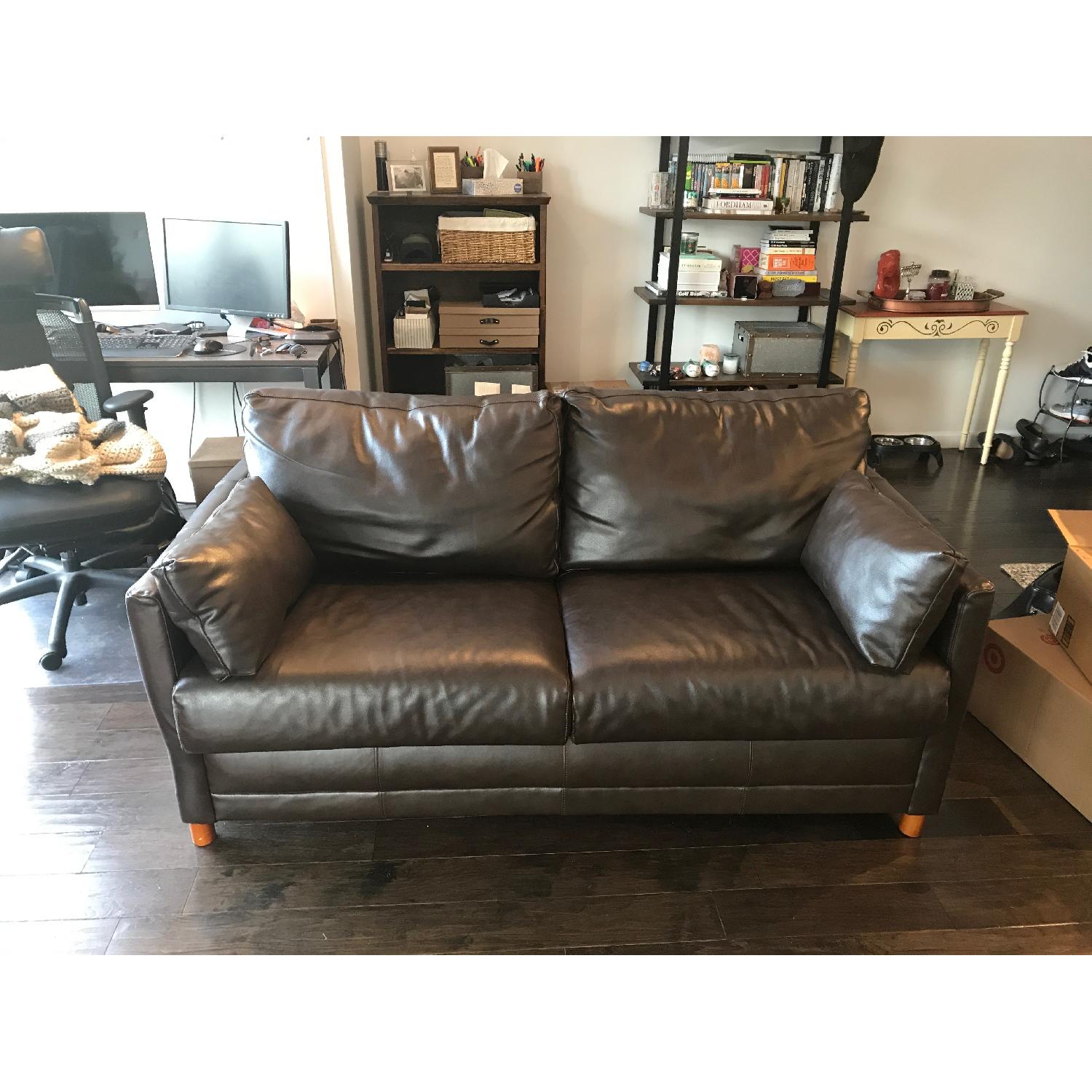 Jennifer Convertibles Brown Leather Sleeper Sofa - image-2