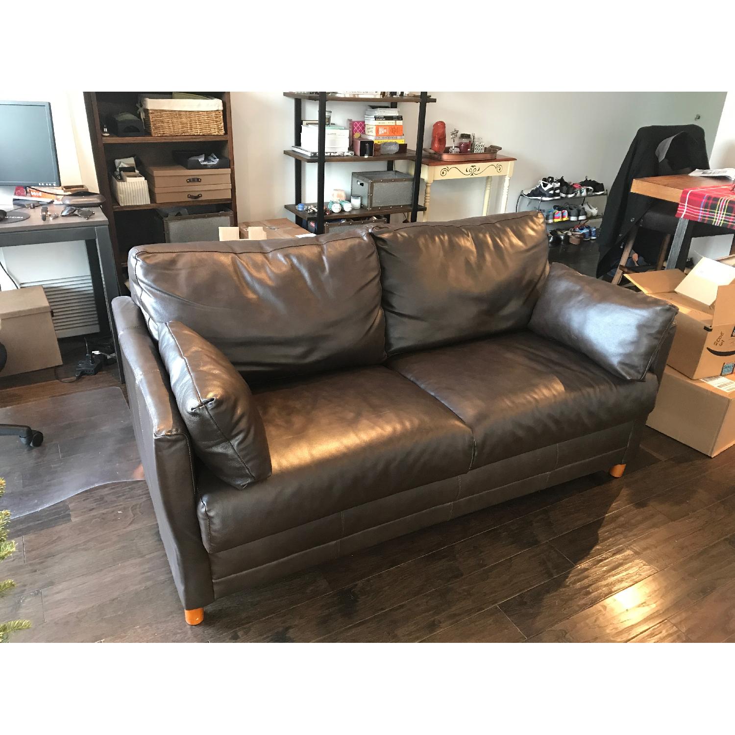 Jennifer Convertibles Brown Leather Sleeper Sofa - image-3