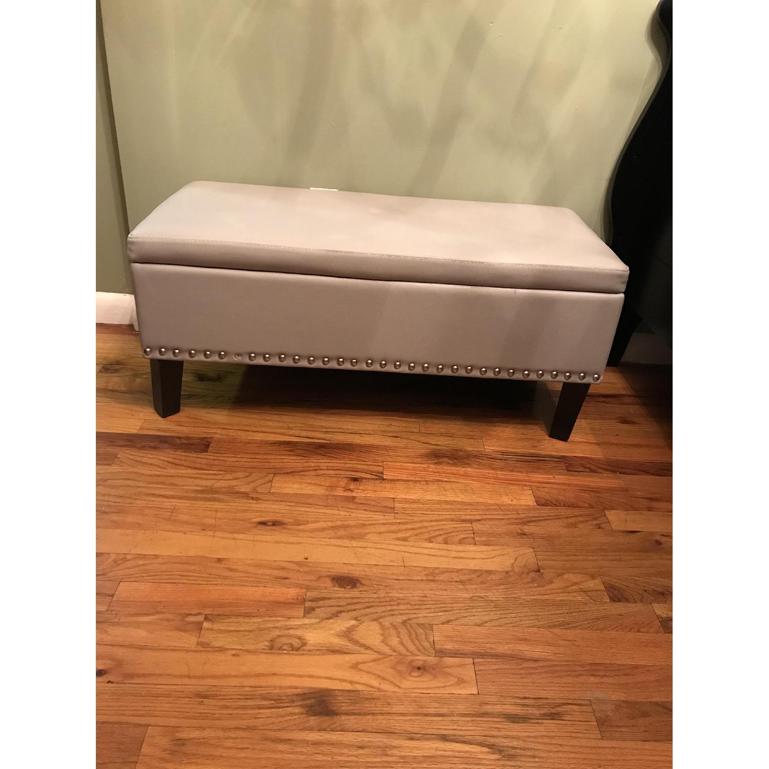 Light Grey Storage Ottoman - image-2