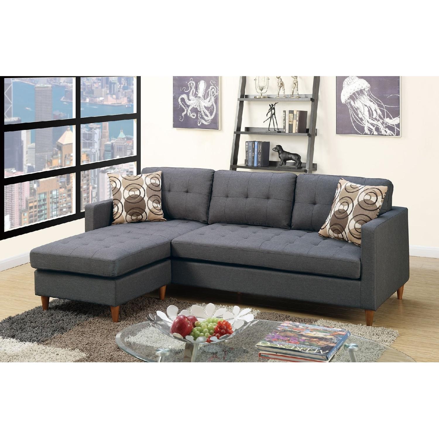 Grey Linen 2-Piece Reversible Sectional Sofa - image-1