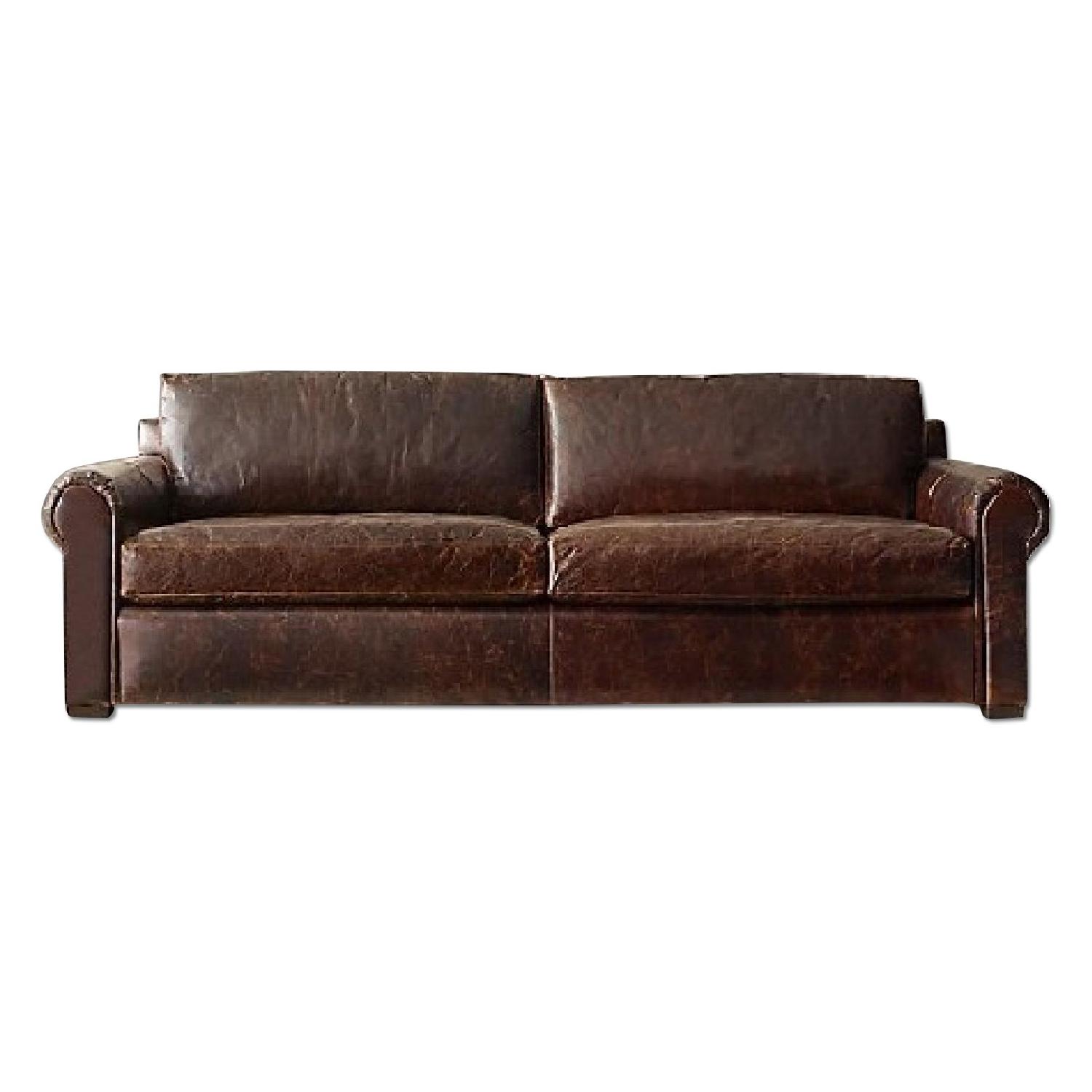 Restoration Hardware Lancaster Leather Sofa & 2 Ottomans AptDeco