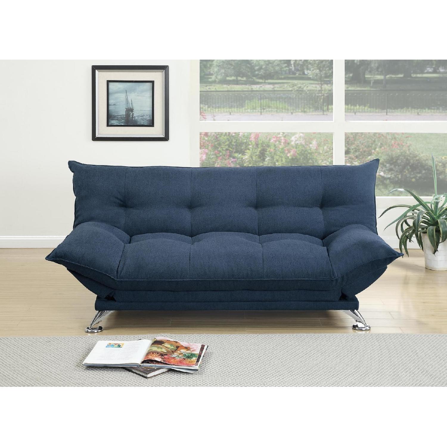 Navy Linen Like Fabric Sofa Bed AptDeco