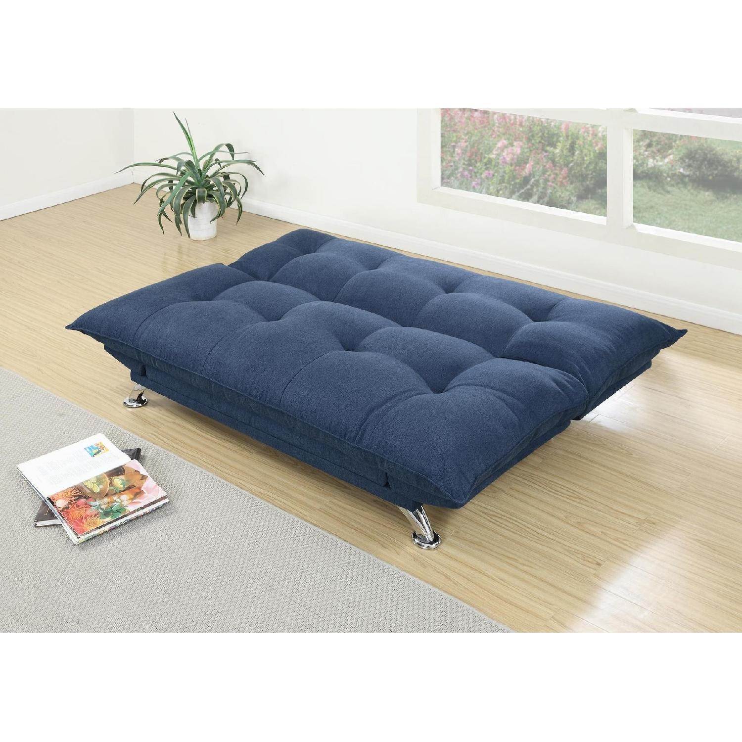Navy Linen Like Fabric Sofa Bed AptDeco