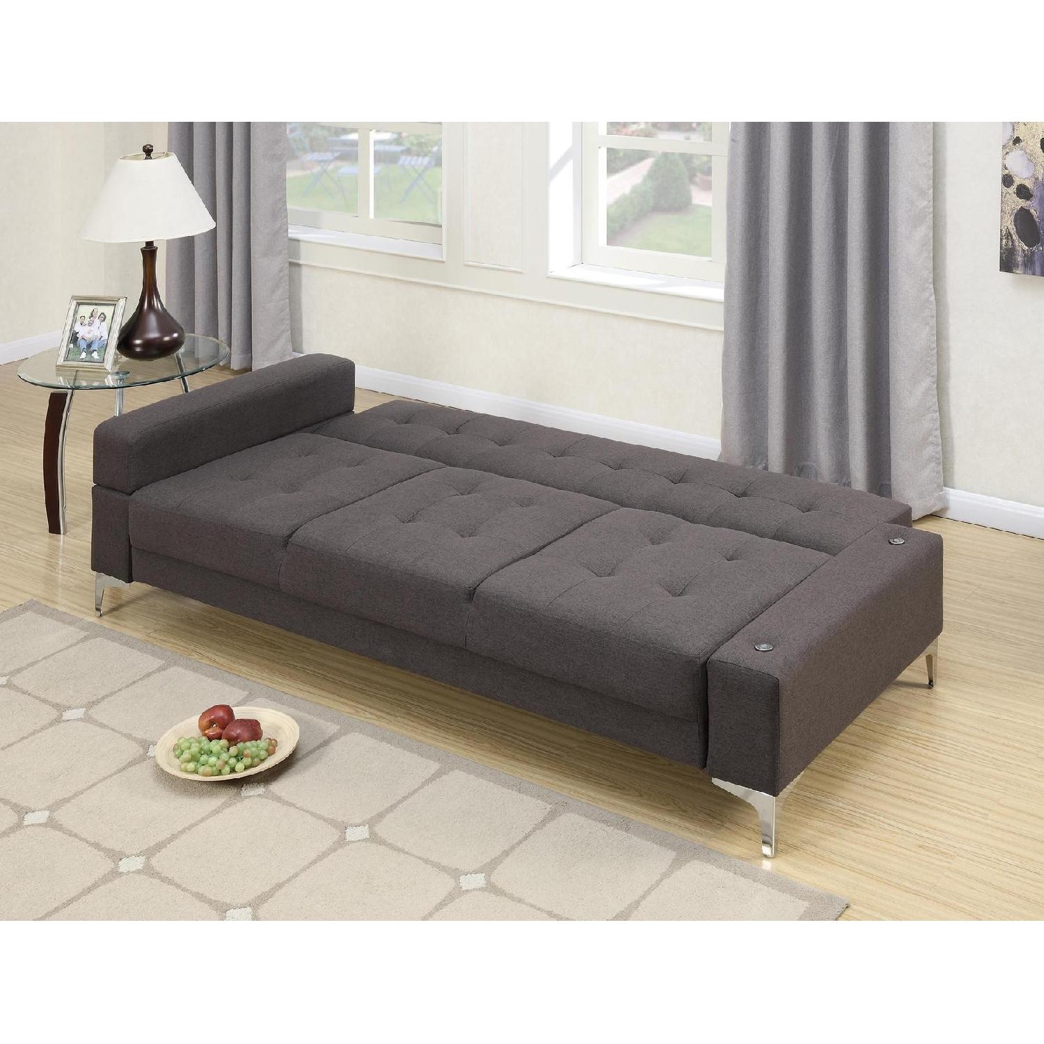 Dark Brown Linen Fabric Sofa Bed AptDeco