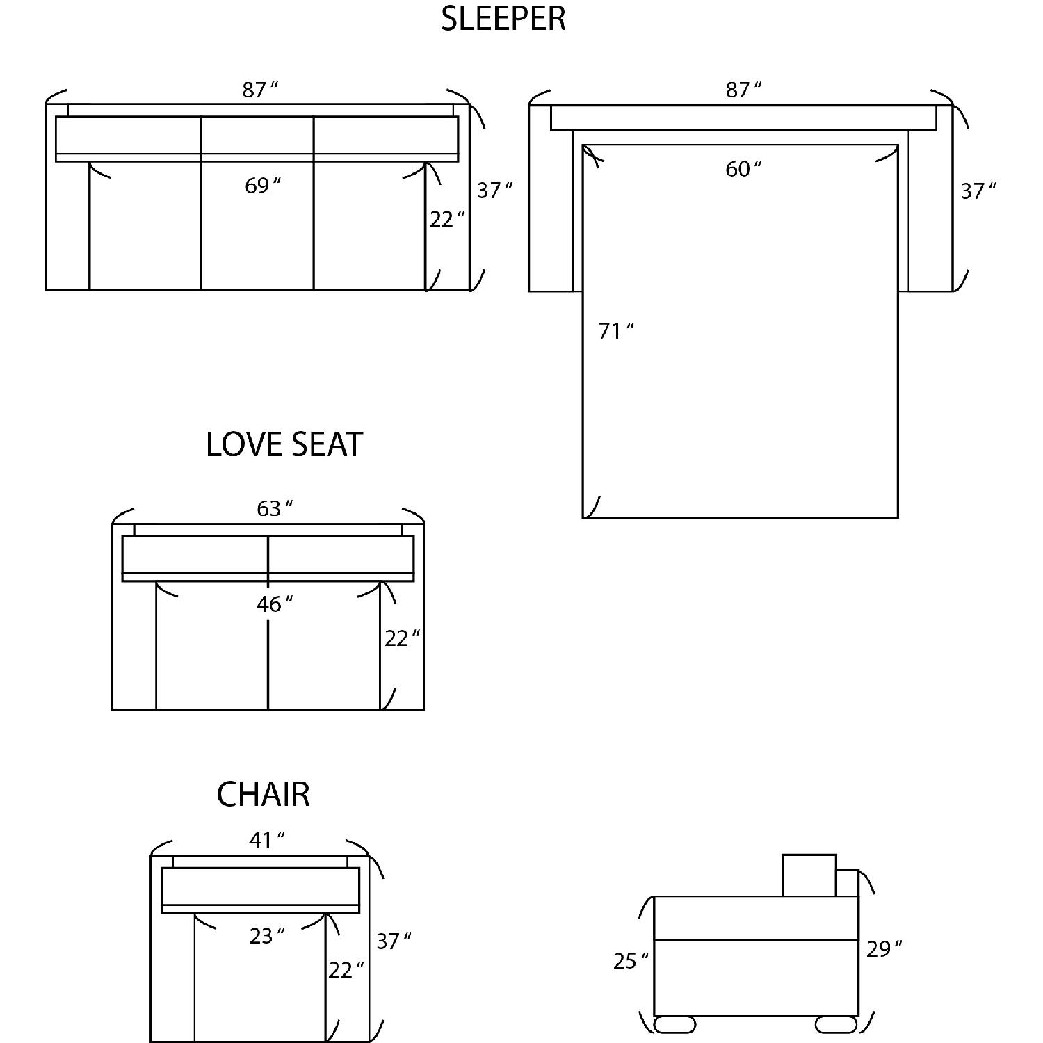 Bauhaus Queen Sofa Sleeper + Loveseat + Armchair - image-7