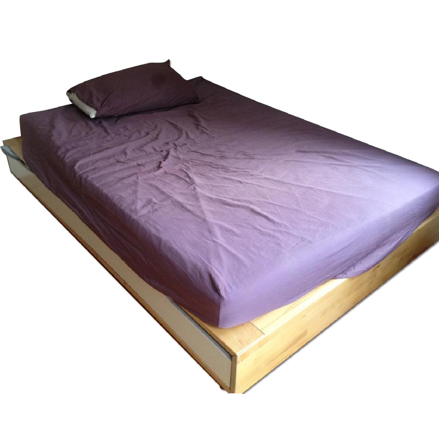 Ikea Mandal Birch/White Full Size Storage Bed Frame AptDeco