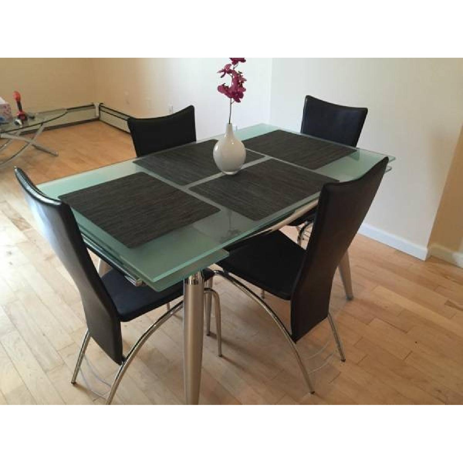 Expandable Glass Dining Table w/ 4 Leather Chairs - image-1