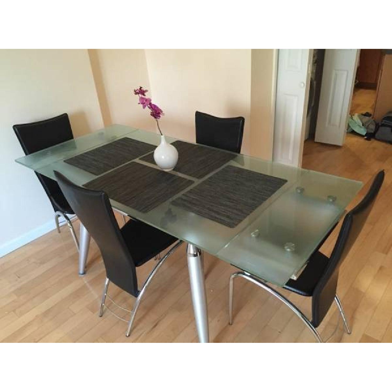 Expandable Glass Dining Table w/ 4 Leather Chairs - image-2