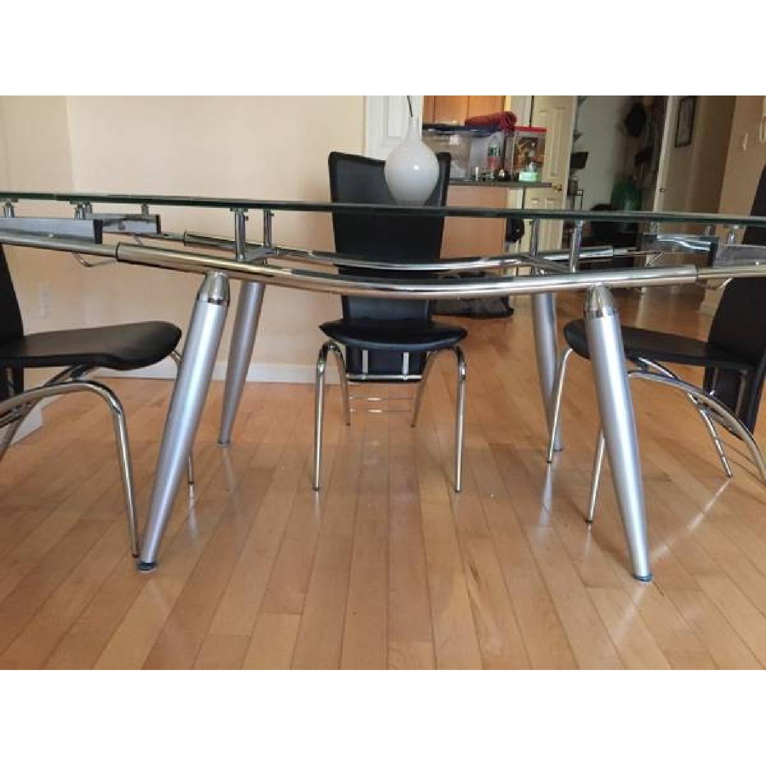 Expandable Glass Dining Table w/ 4 Leather Chairs - image-3