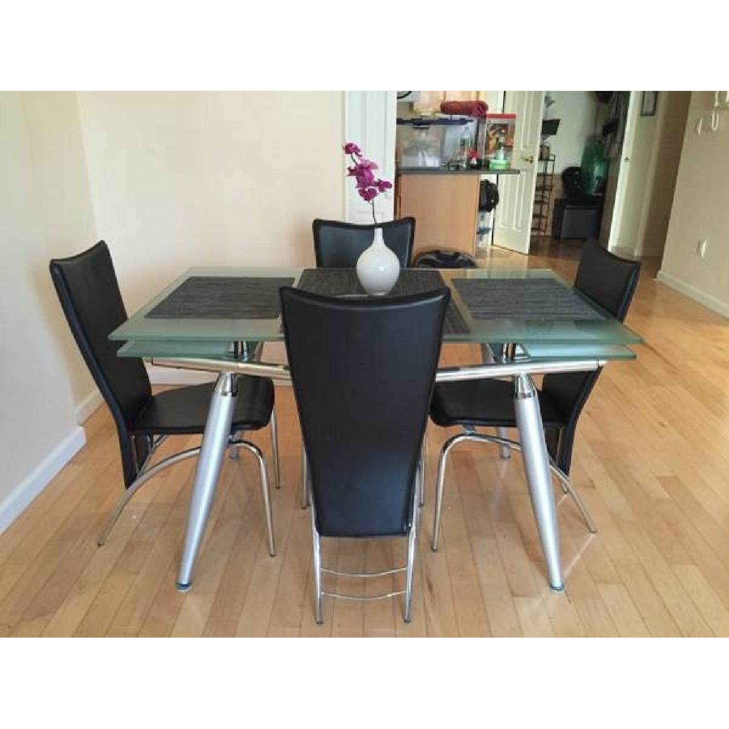 Expandable Glass Dining Table w/ 4 Leather Chairs - image-4