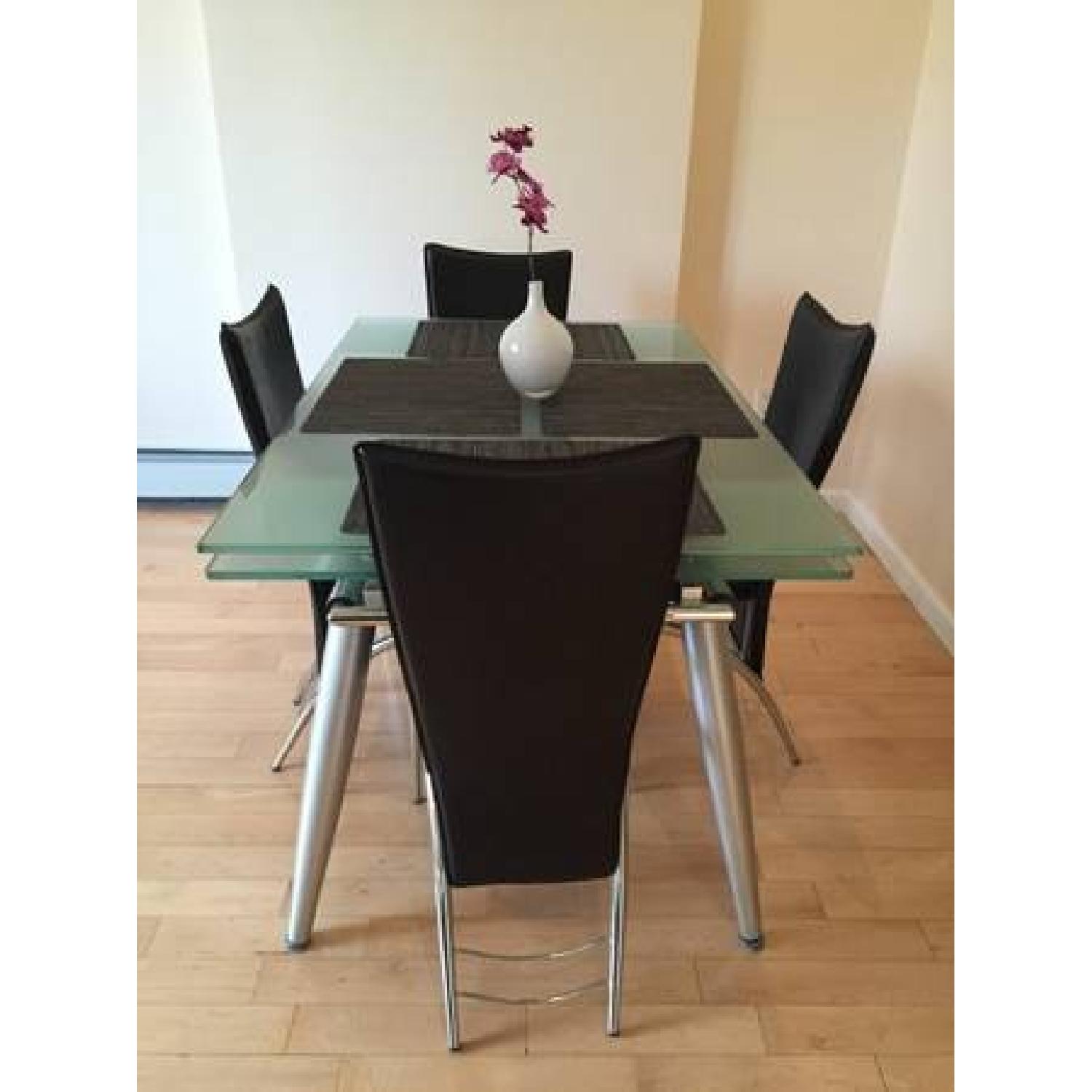 Expandable Glass Dining Table w/ 4 Leather Chairs - image-7