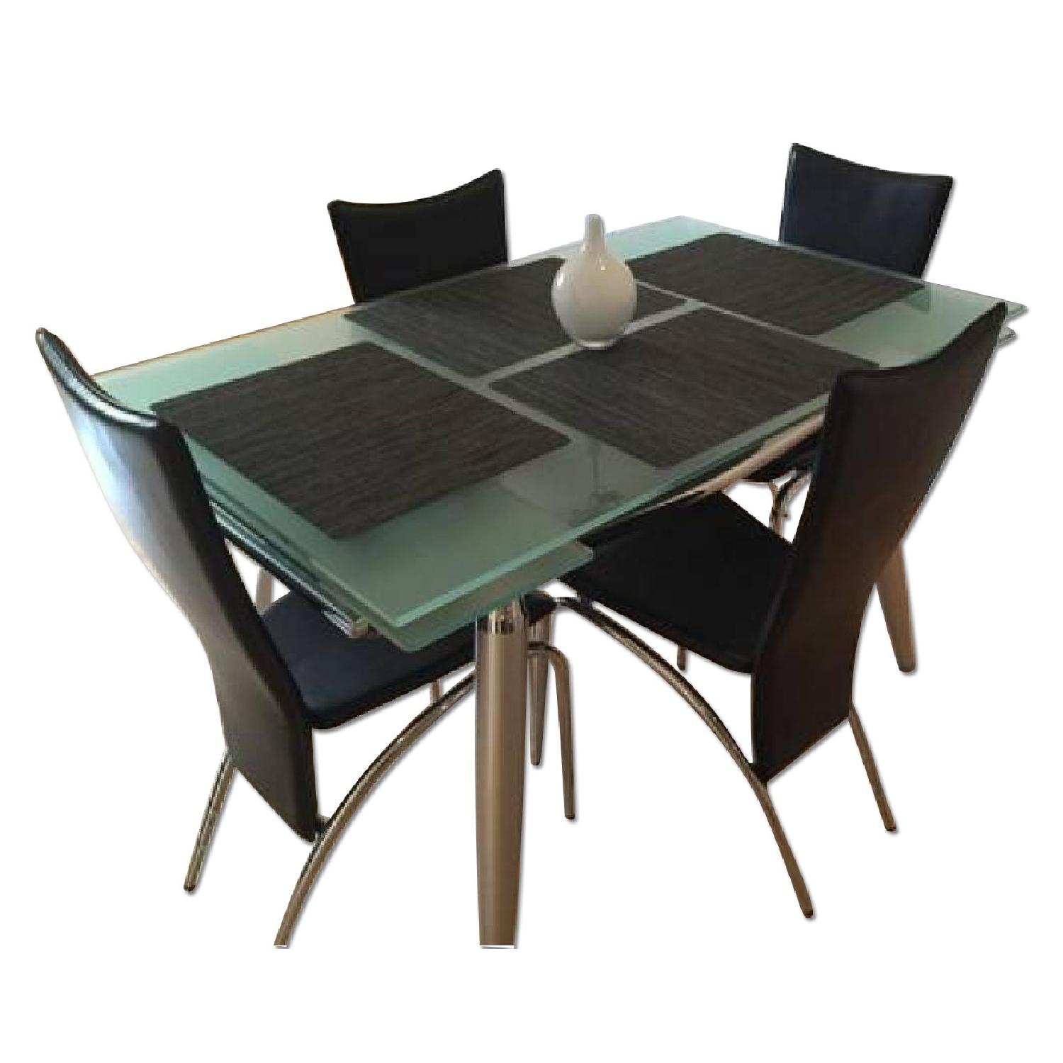 Expandable Glass Dining Table w/ 4 Leather Chairs - image-0