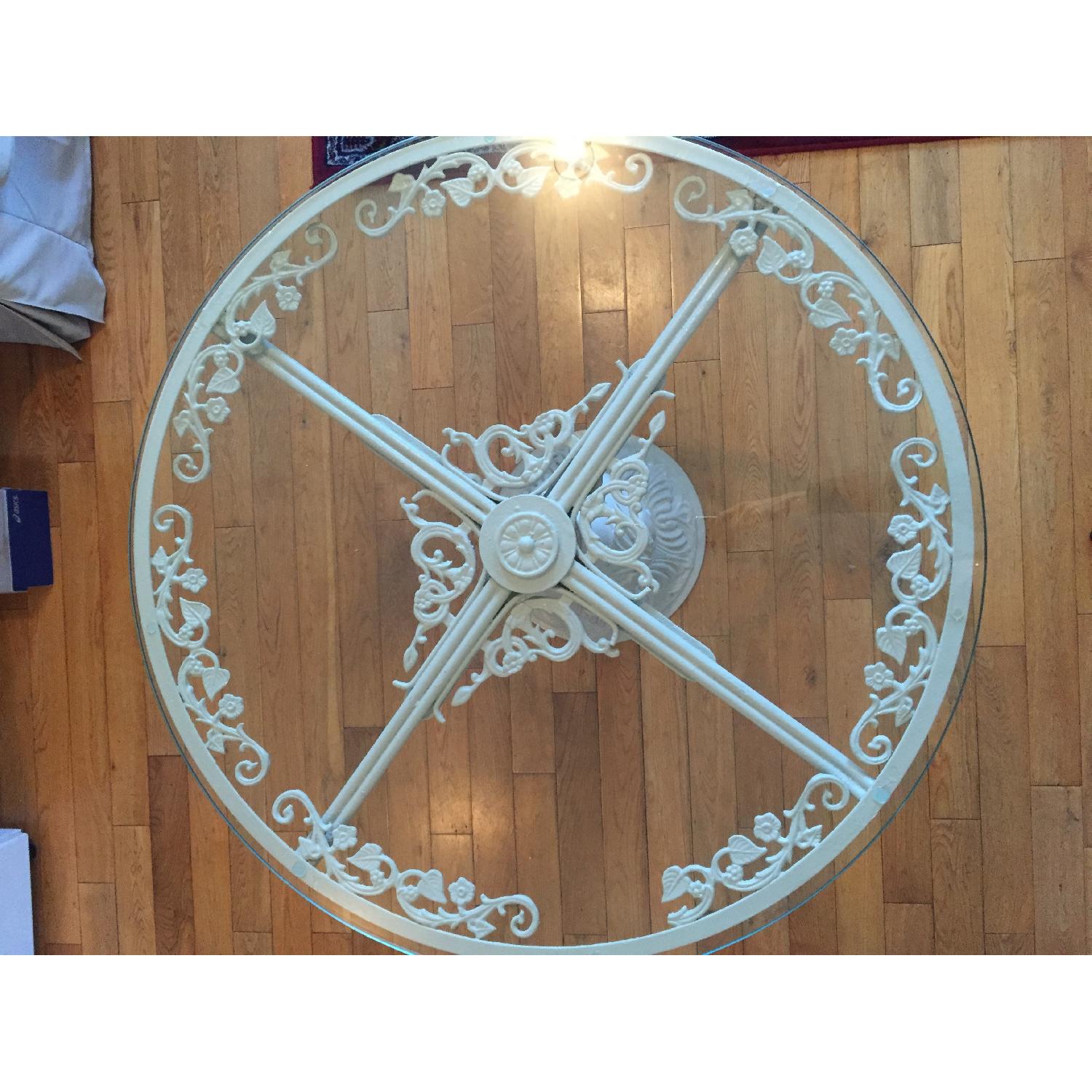 Antique Metal Table w/ Glass Top AptDeco