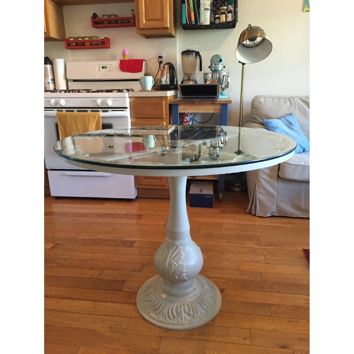 Antique Metal Table w/ Glass Top AptDeco