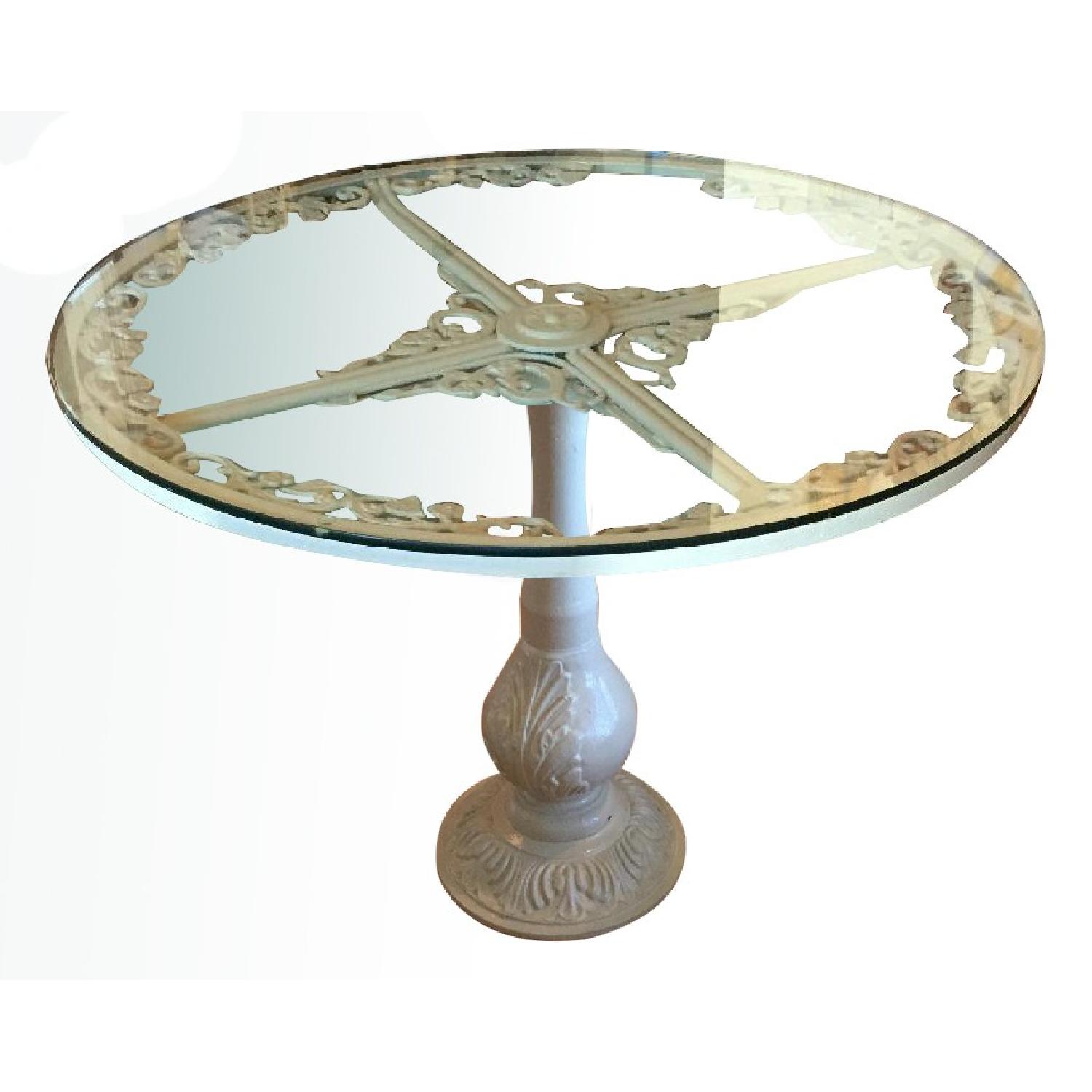 Antique Metal Table w/ Glass Top AptDeco