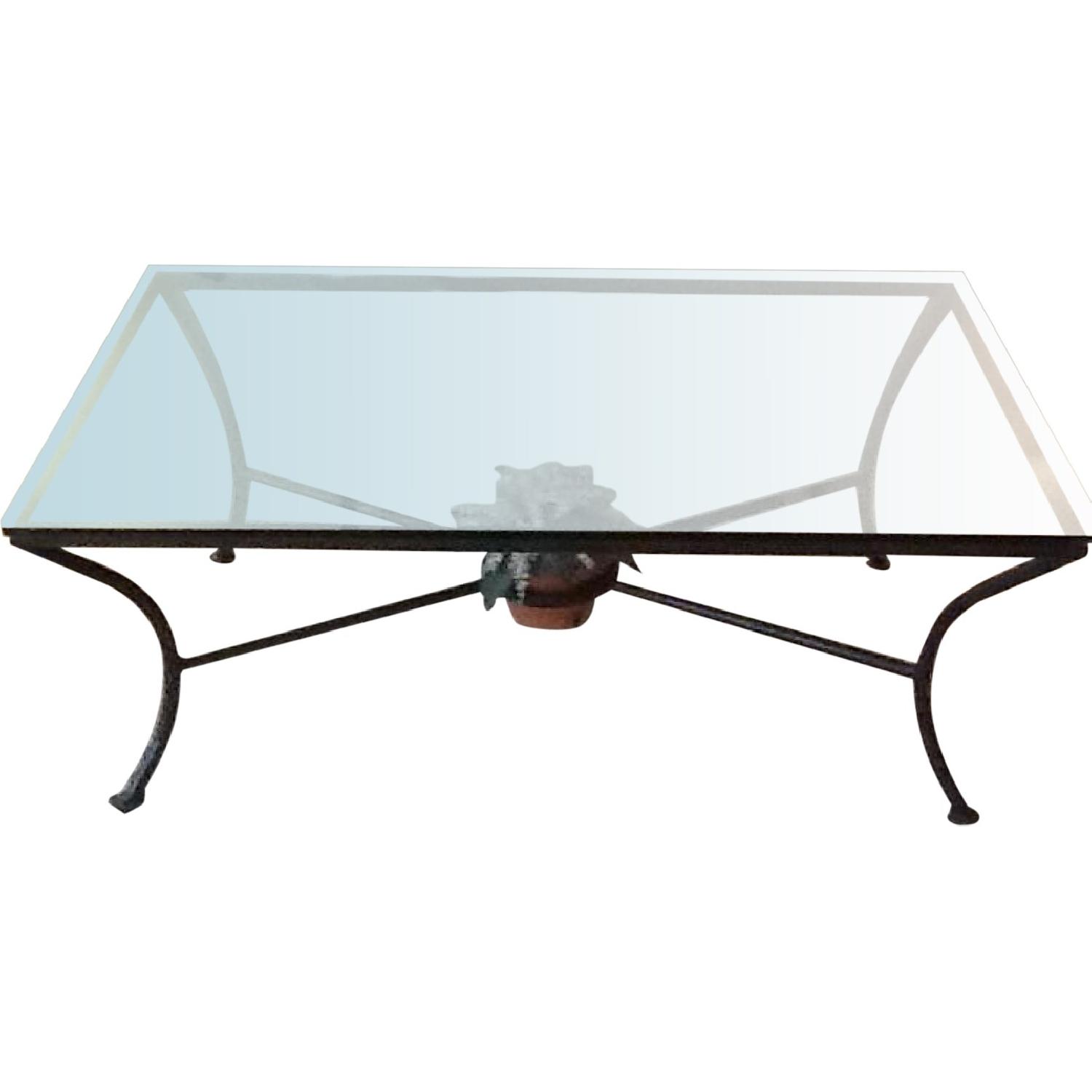 Crate & Barrel Glass & Wrought Iron Rectangular Coffee Table AptDeco