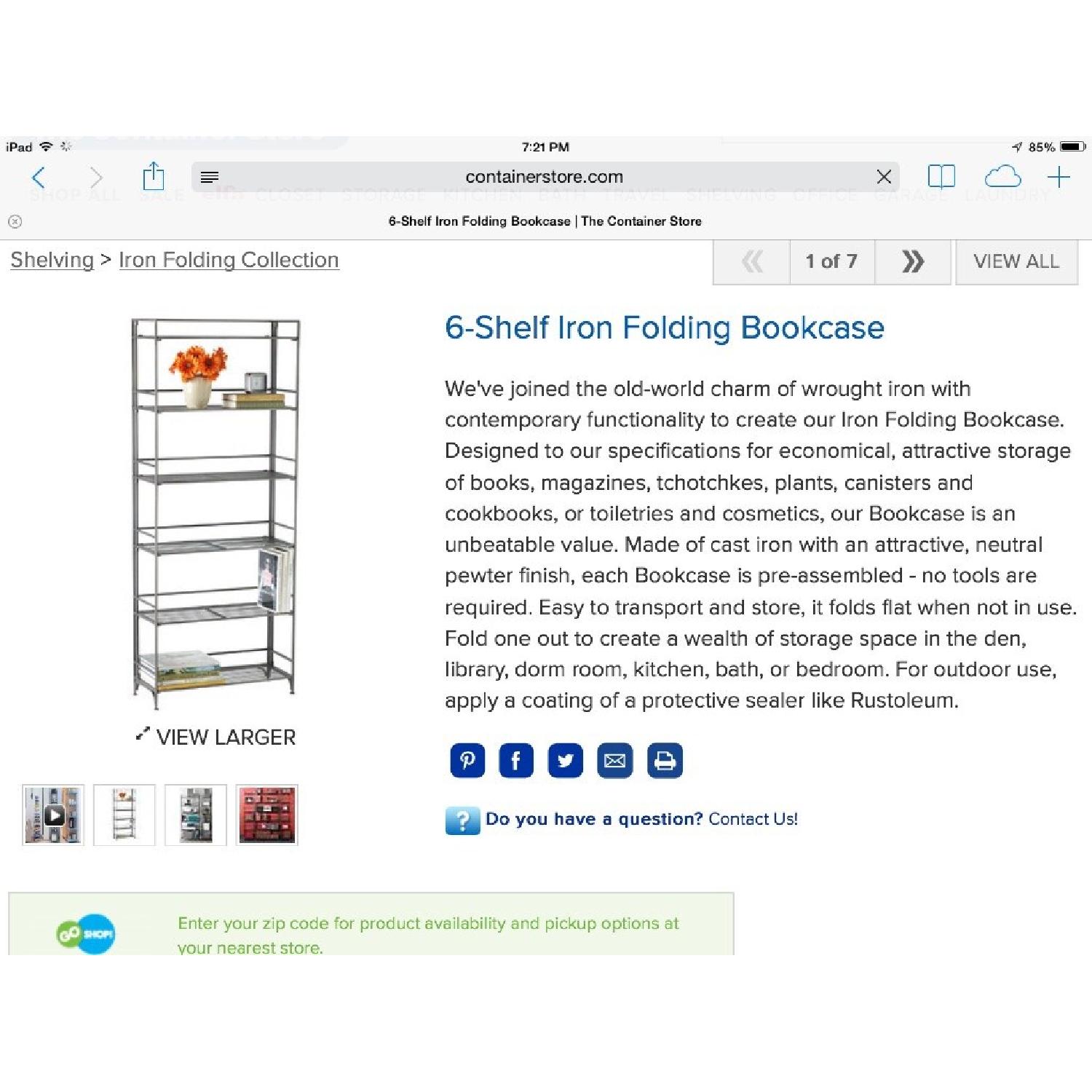 Container Store 6 Shelf Folding Bookcase - image-5