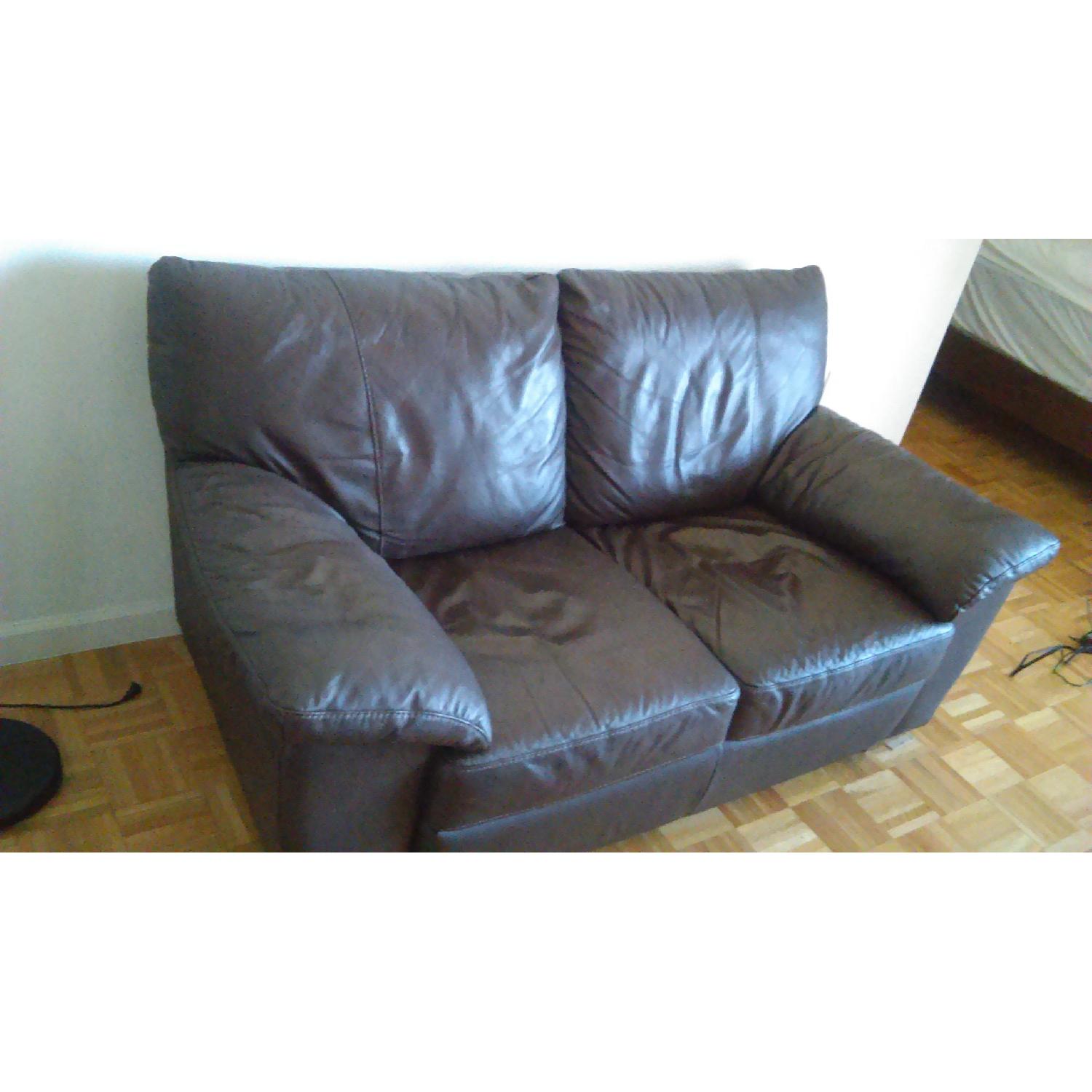 Ikea Vreta Brown Leather Loveseat - AptDeco