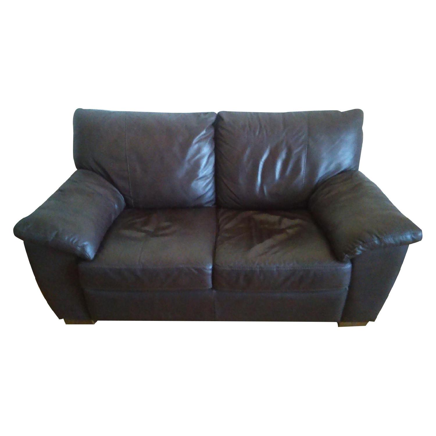 Ikea Vreta Brown Leather Loveseat - AptDeco
