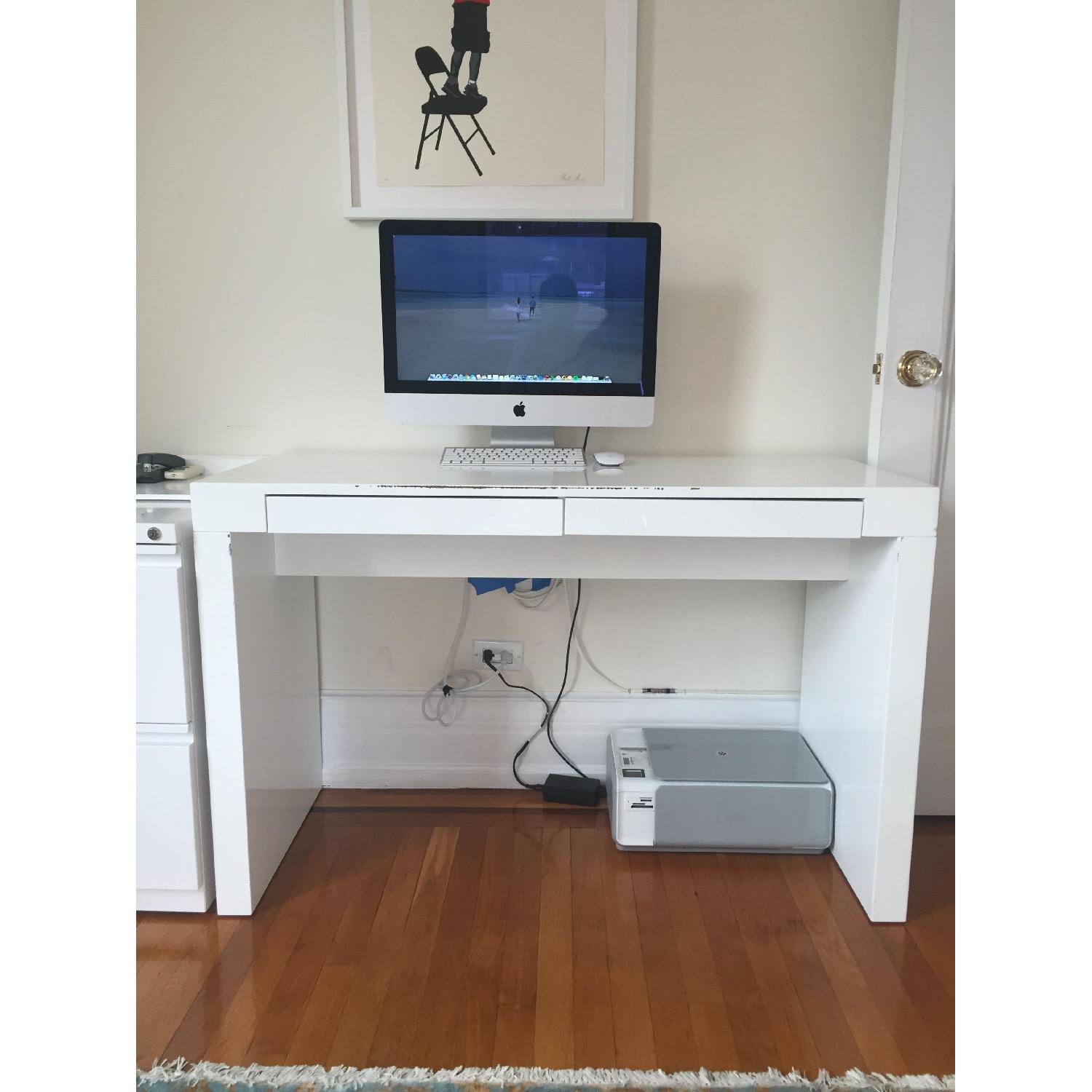 Euro Style High Gloss White Lacquer Desk - image-1