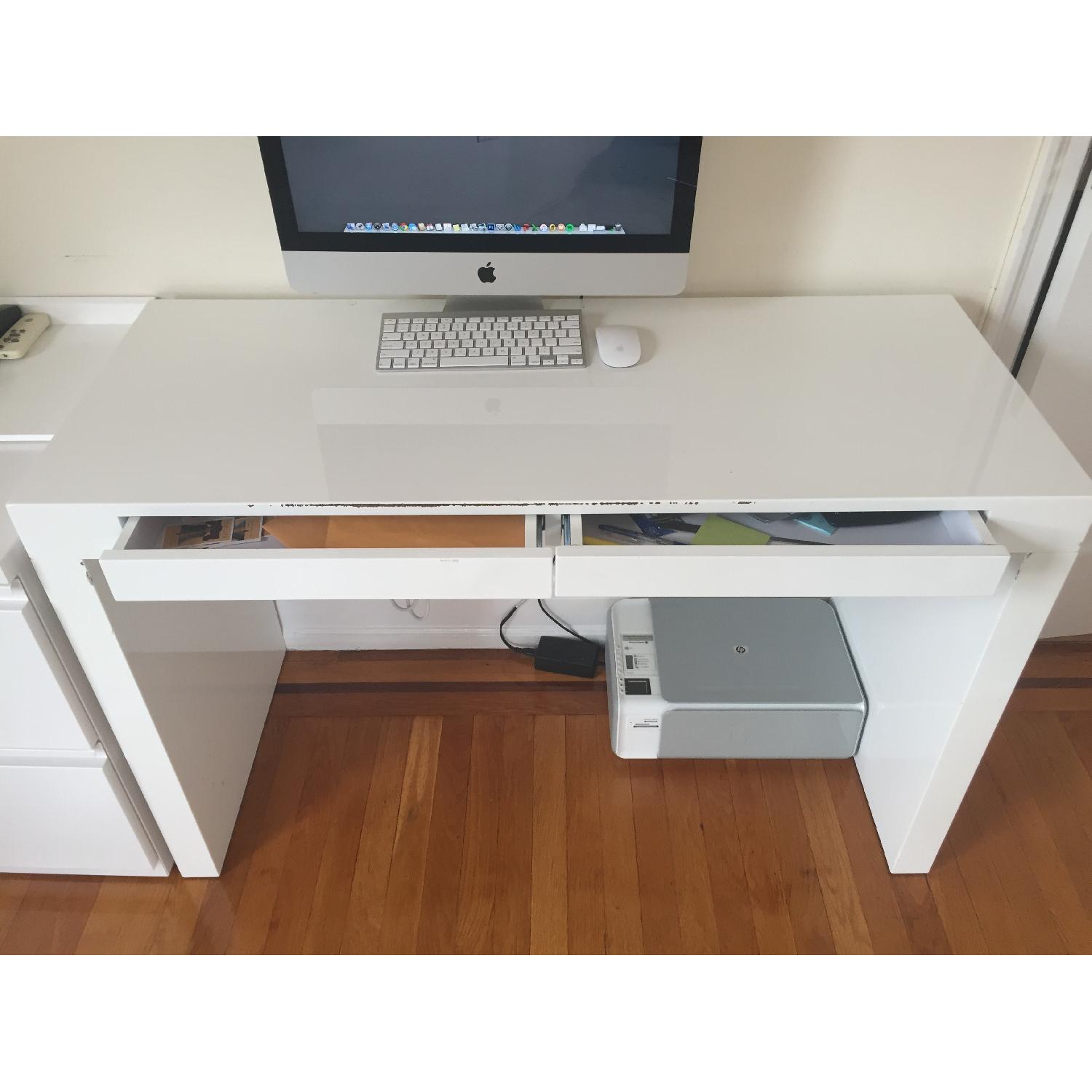 Euro Style High Gloss White Lacquer Desk - image-3