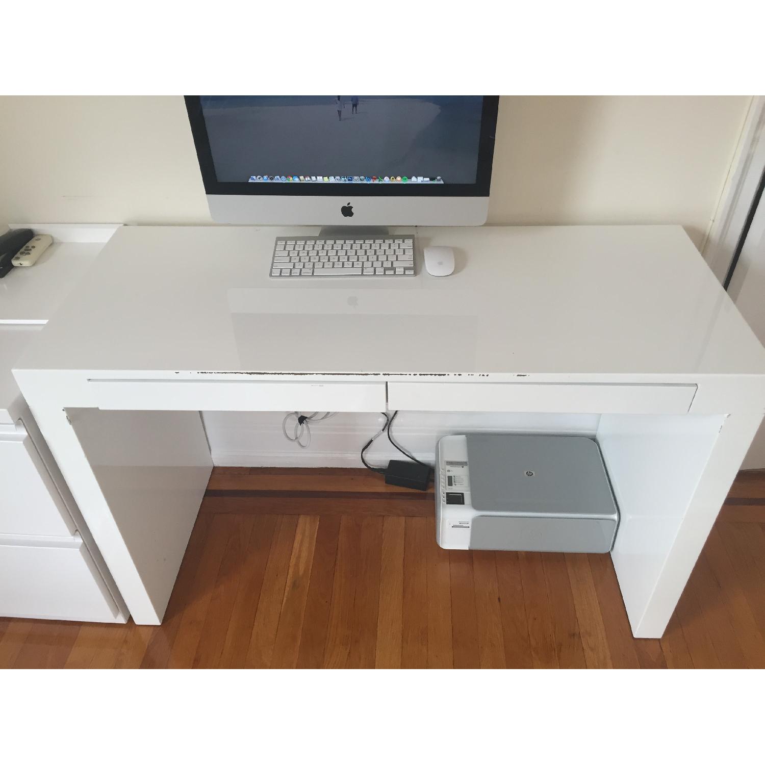 Euro Style High Gloss White Lacquer Desk - image-4