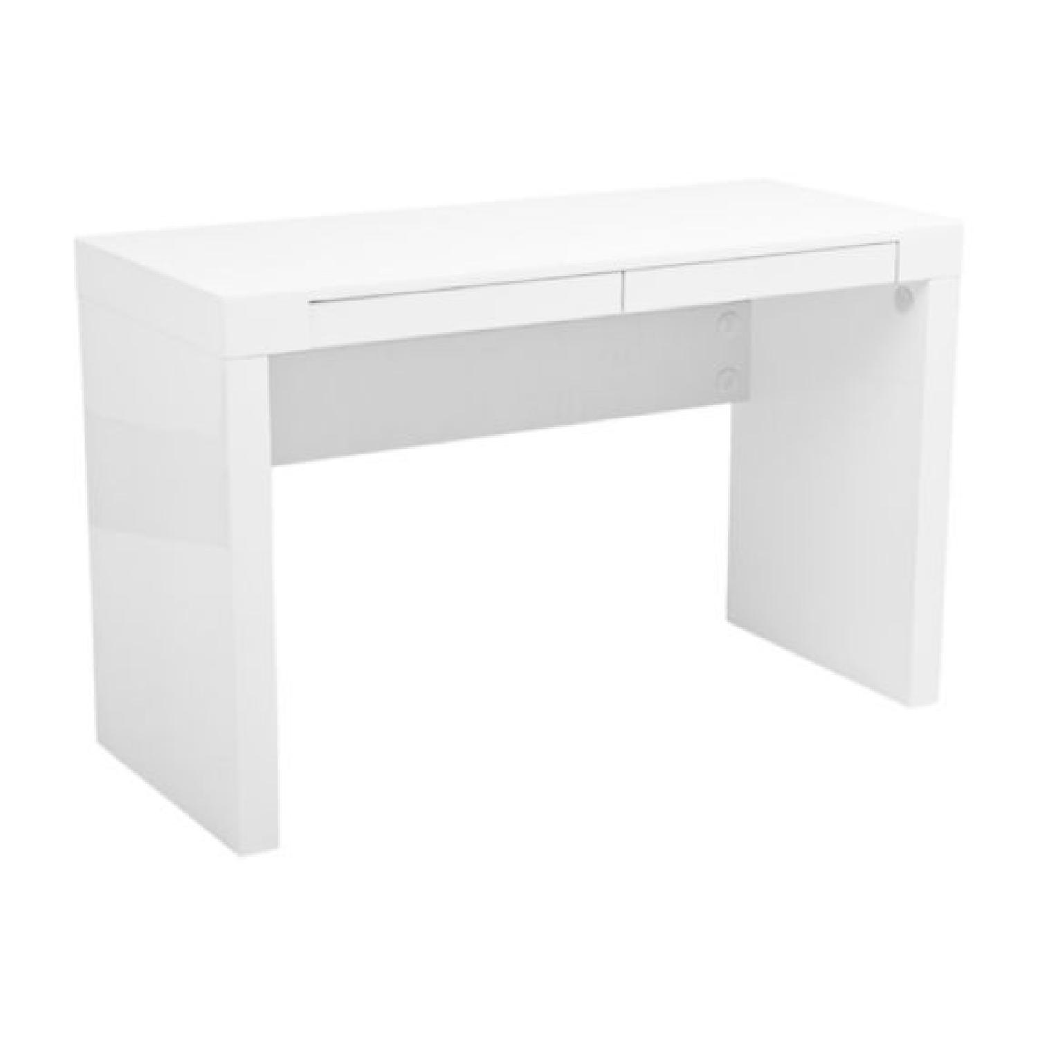 Euro Style High Gloss White Lacquer Desk - image-5