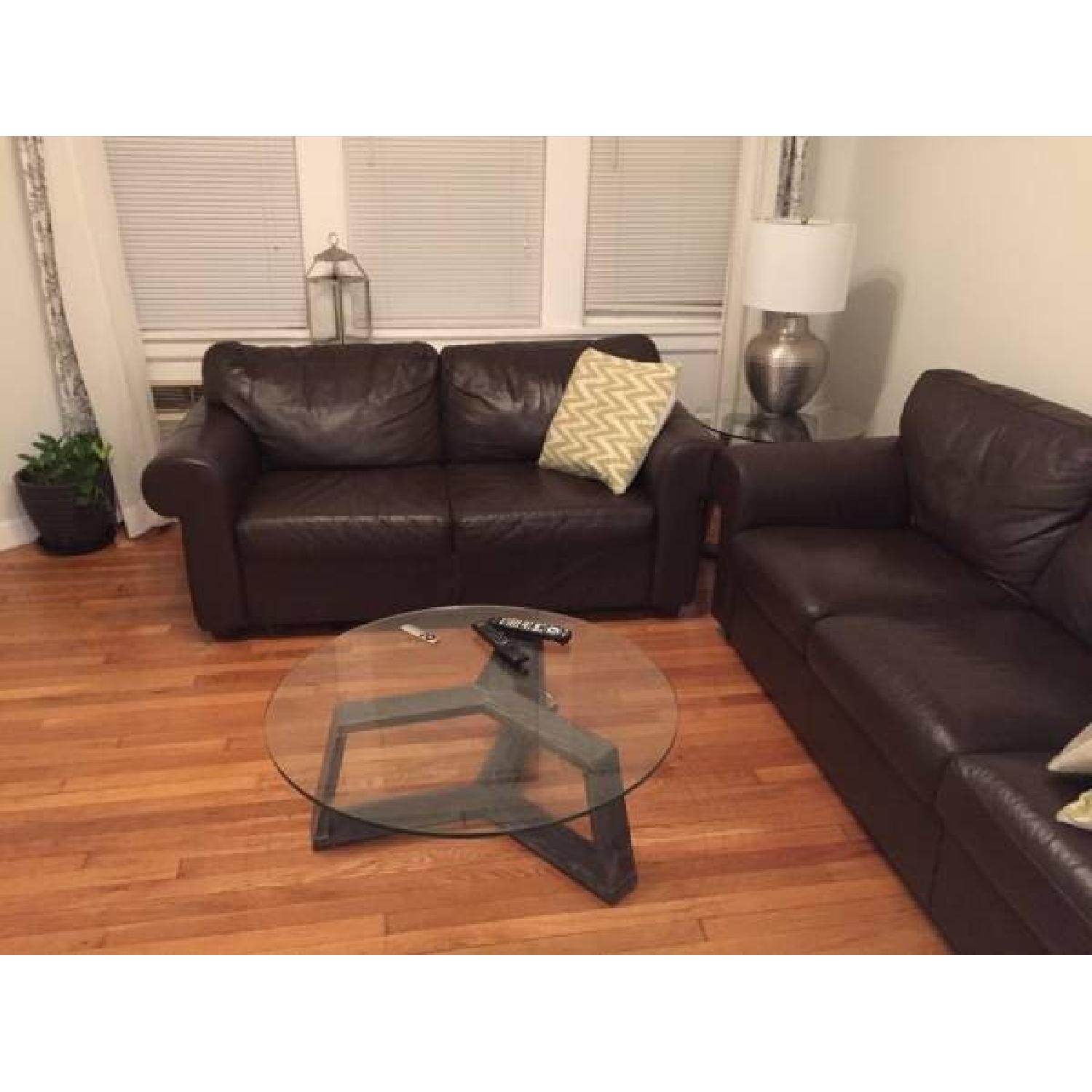 Ikea Brown Leather Loveseat - image-1