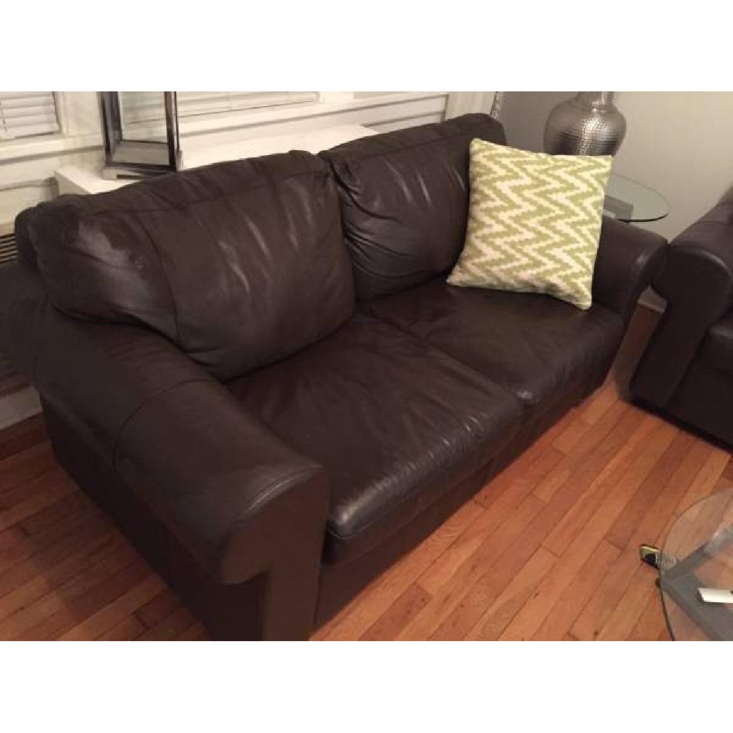 Ikea Brown Leather Loveseat - image-2
