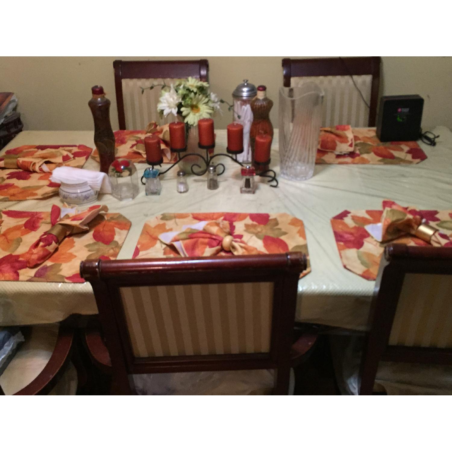 Expandable Cherry Wood Dining Table w/ 6 Chairs - image-2